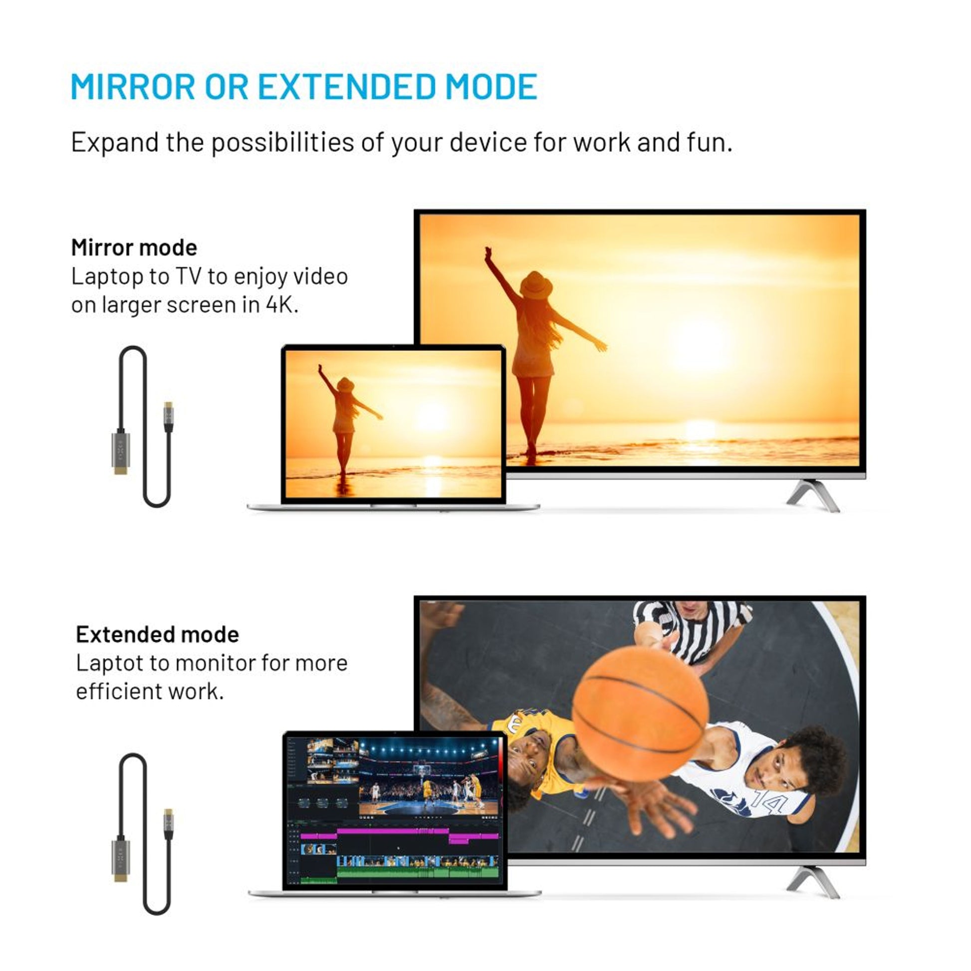 Video kabel FIXED s konektory USB-C/HDMI, USB-C 3.1 Gen 2 18Gbps, HDMI 2.0 4K60Hz, 2m, šedý - FIXED