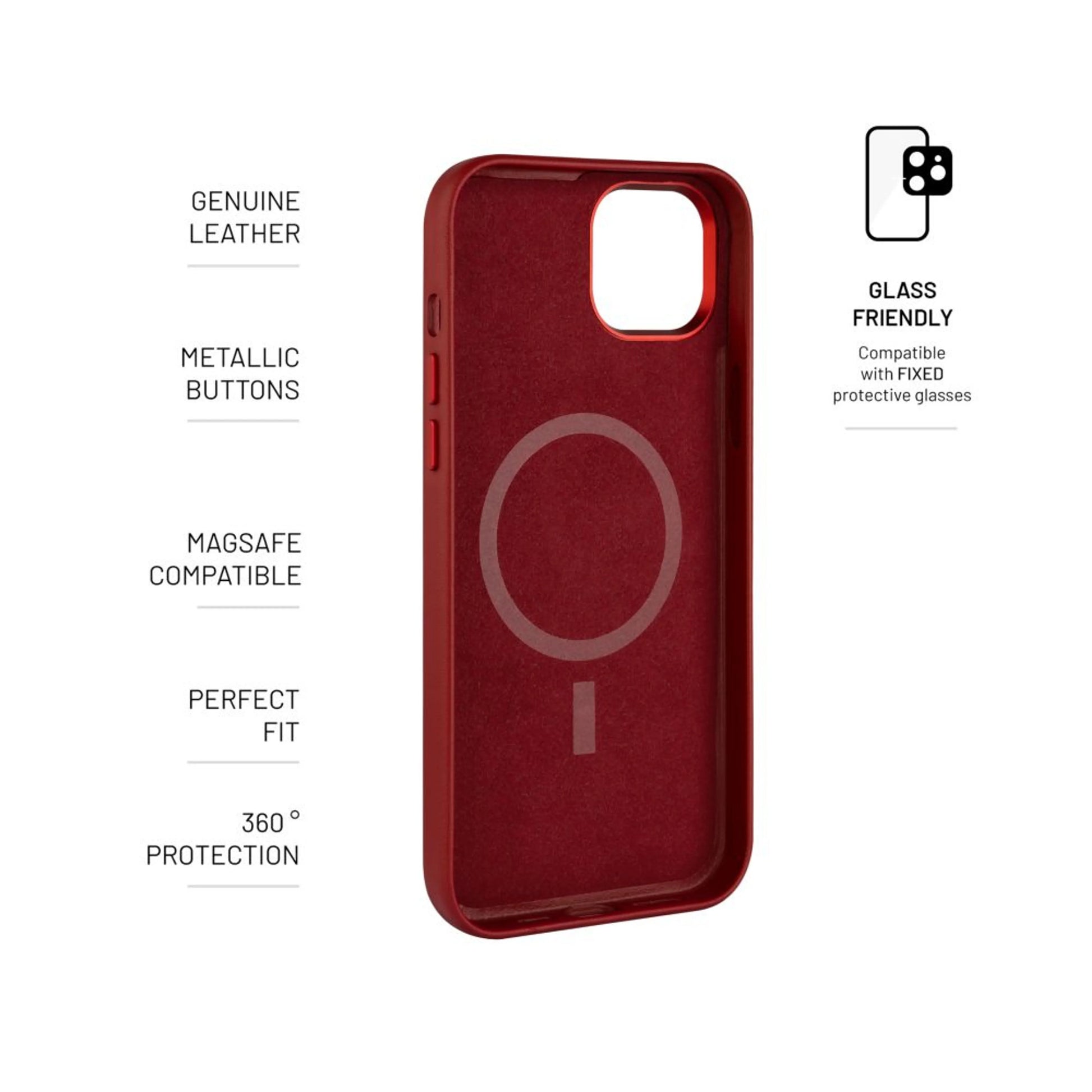 Kožený zadní kryt FIXED MagLeather s podporou Magsafe pro Apple iPhone 15, červený - FIXED