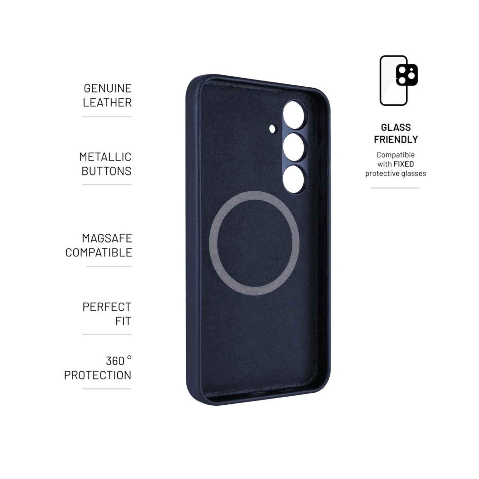Kožený zadní kryt FIXED MagLeather s podporou MagSafe pro Samsung Galaxy S24, modrý - FIXED