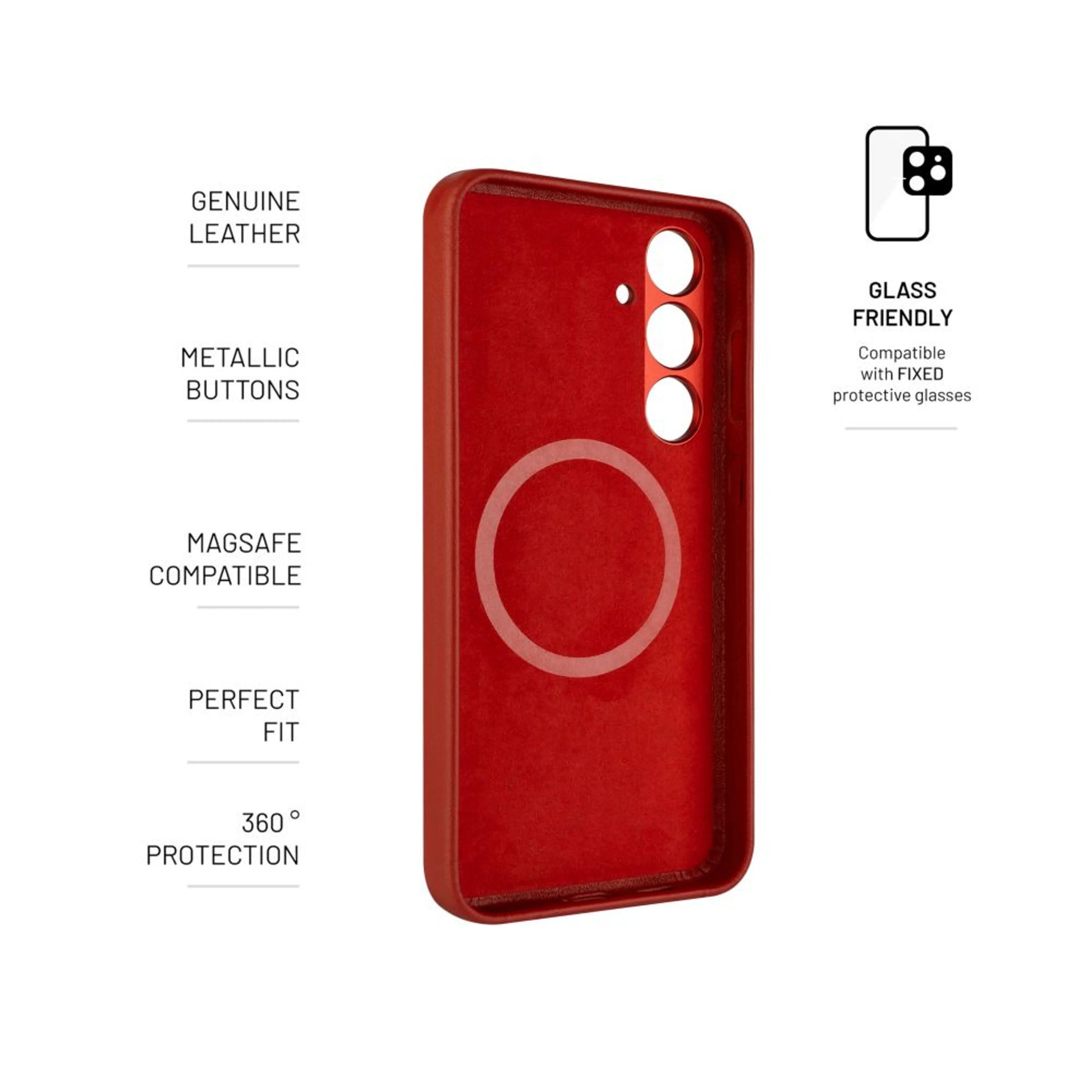 Kožený zadní kryt FIXED MagLeather s podporou MagSafe pro Samsung Galaxy S24, červený - FIXED
