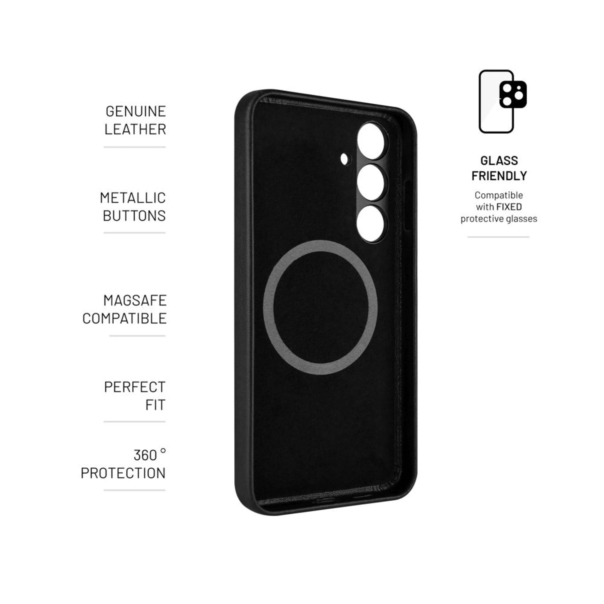 Kožený zadní kryt FIXED MagLeather s podporou MagSafe pro Samsung Galaxy S24+, černý - FIXED