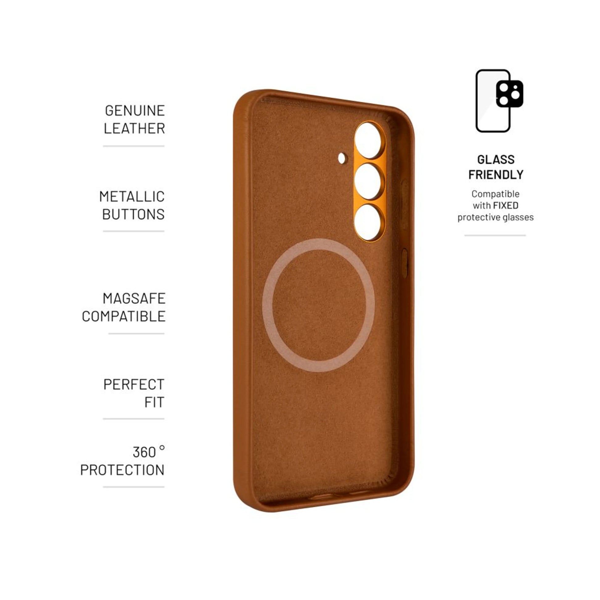 Kožený zadní kryt FIXED MagLeather s podporou MagSafe pro Samsung Galaxy S24+, hnědý - FIXED
