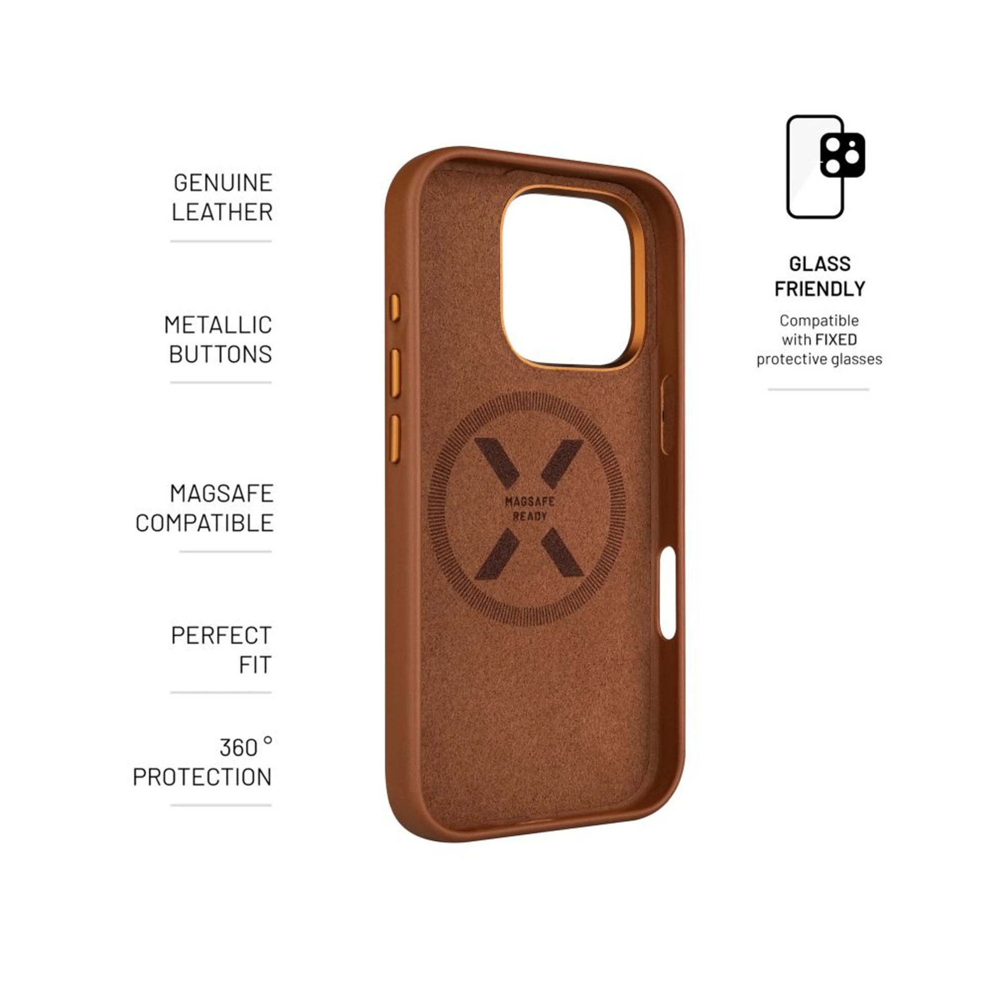 Kožený zadní kryt FIXED MagLeather s podporou MagSafe pro Apple iPhone 16 Pro, hnědý - FIXED