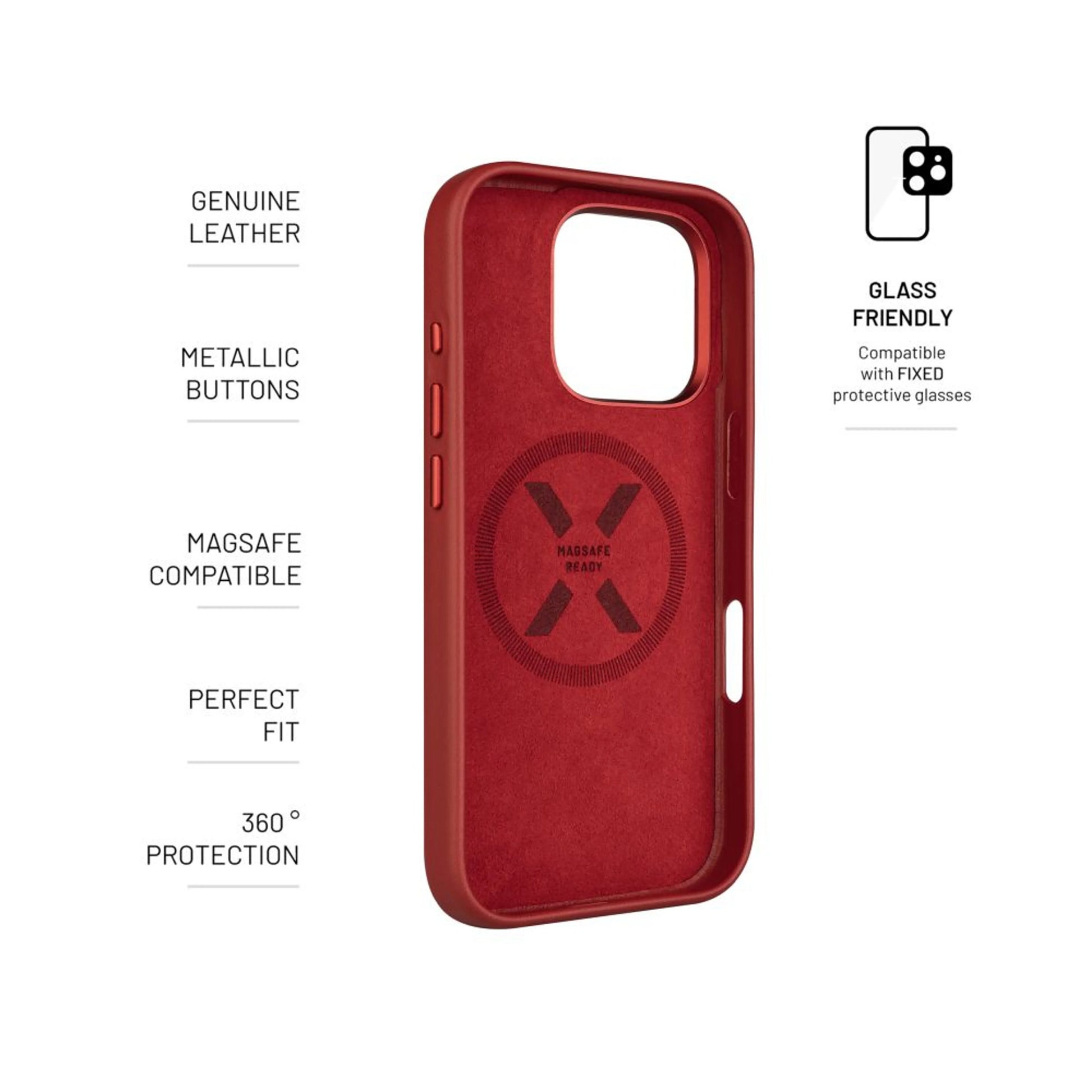 Kožený zadní kryt FIXED MagLeather s podporou MagSafe pro Apple iPhone 16 Pro, červený - FIXED