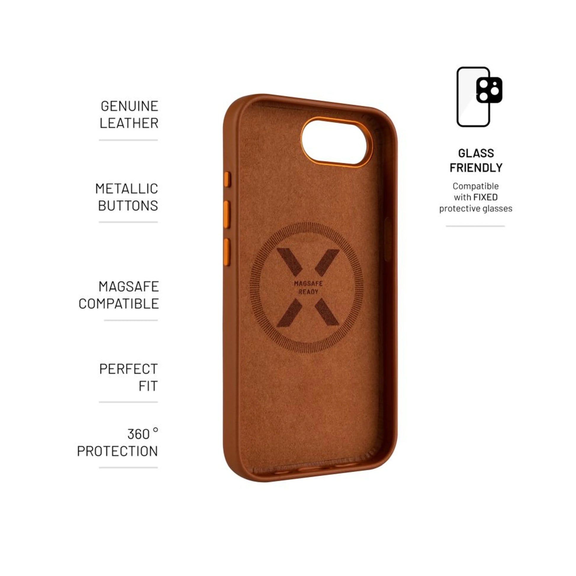Kožený zadní kryt FIXED MagLeather s podporou MagSafe pro Apple iPhone 16e, hnědý - FIXED