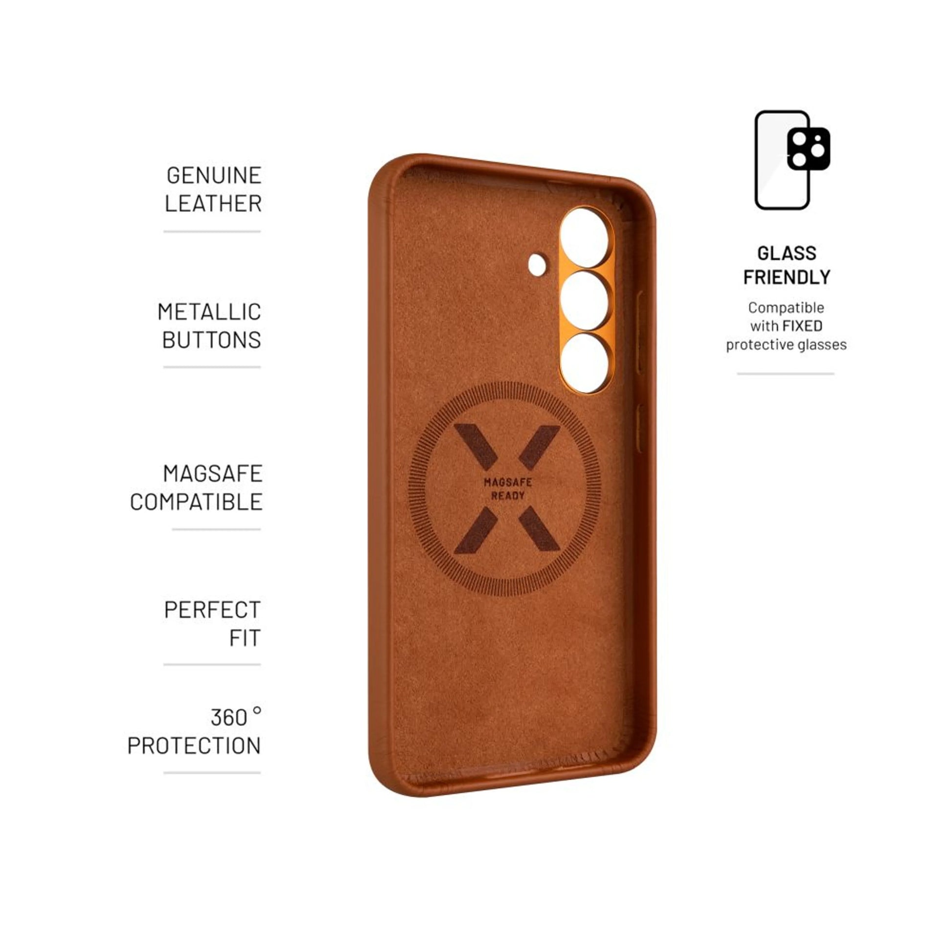 Kožený zadní kryt FIXED MagLeather s podporou MagSafe pro Samsung Galaxy S25, hnědý - FIXED