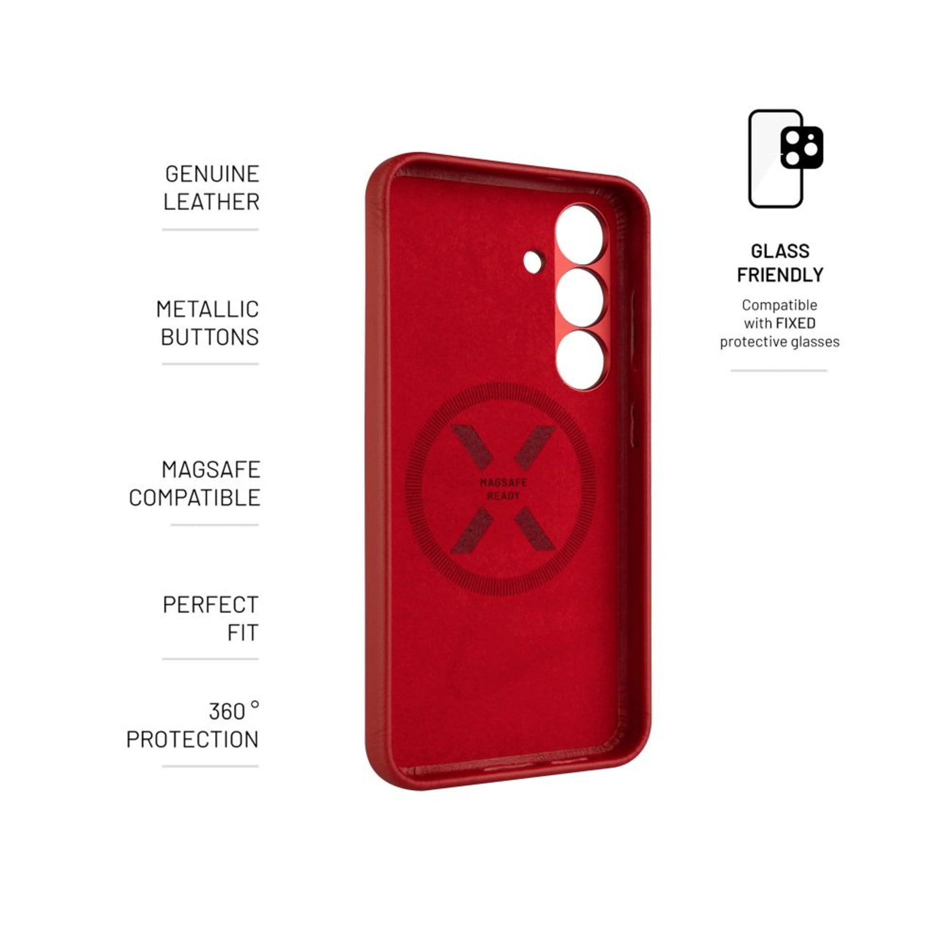 Kožený zadní kryt FIXED MagLeather s podporou MagSafe pro Samsung Galaxy S25, červený - FIXED