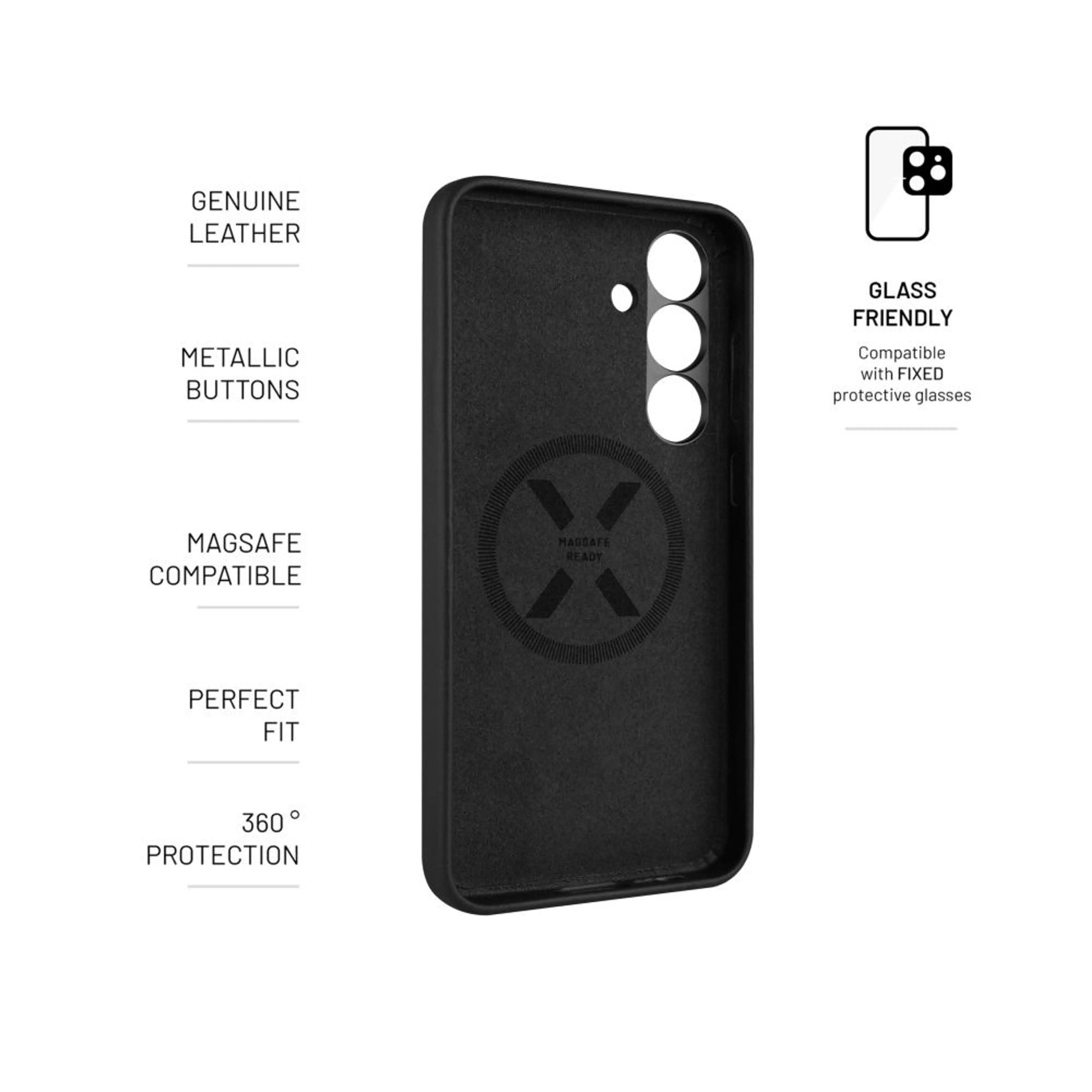 Kožený zadní kryt FIXED MagLeather s podporou MagSafe pro Samsung Galaxy S25+, černý - FIXED