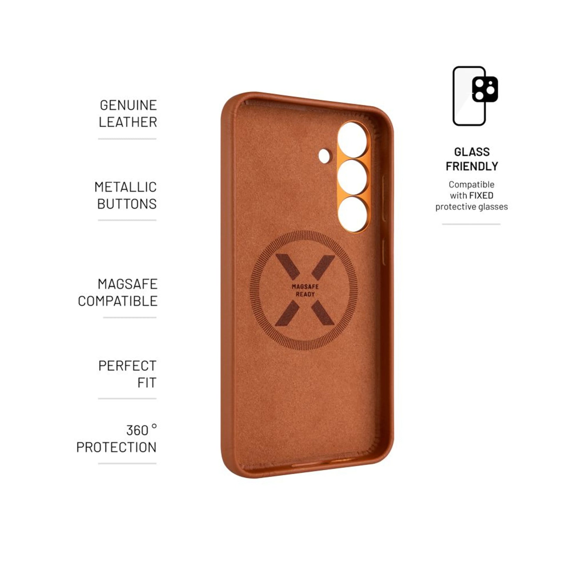 Kožený zadní kryt FIXED MagLeather s podporou MagSafe pro Samsung Galaxy S25+, hnědý - FIXED