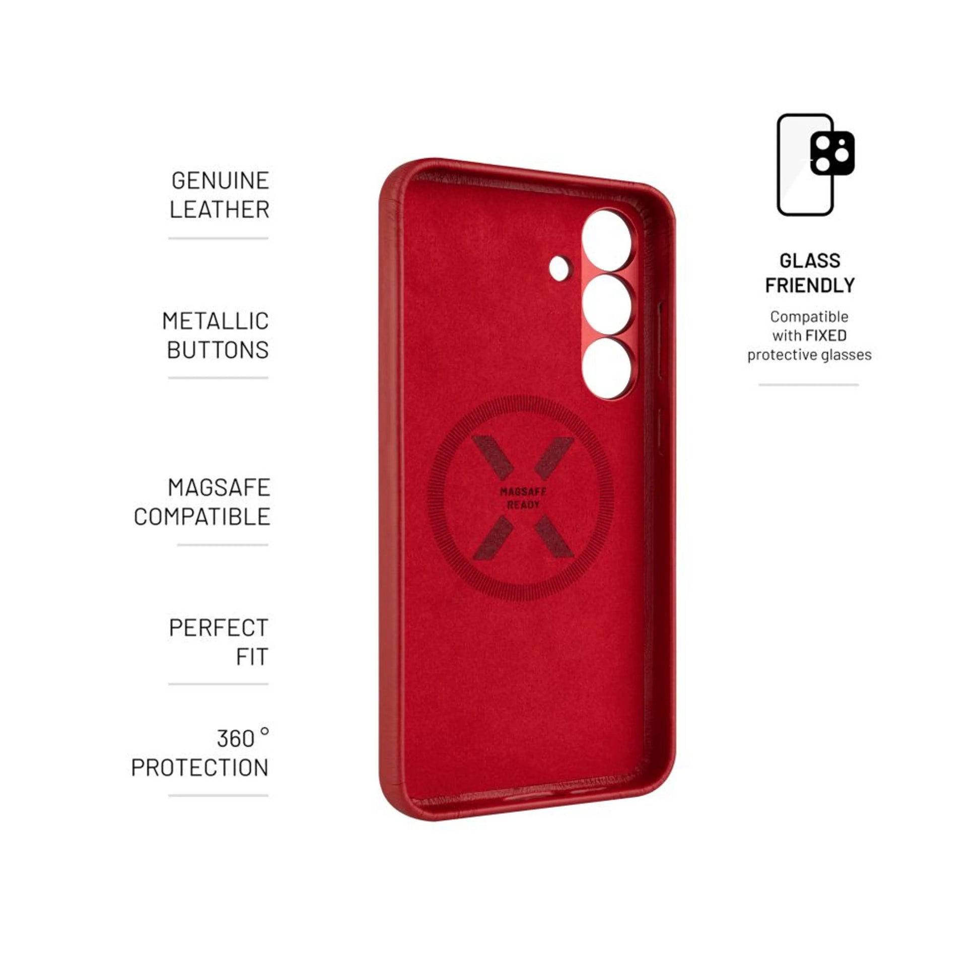 Kožený zadní kryt FIXED MagLeather s podporou MagSafe pro Samsung Galaxy S25+, červený - FIXED