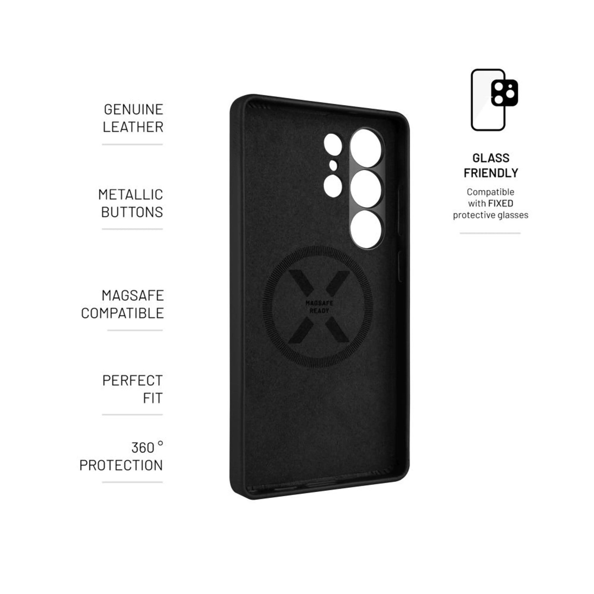 Kožený zadní kryt FIXED MagLeather s podporou MagSafe pro Samsung Galaxy S25 Ultra, černý - FIXED