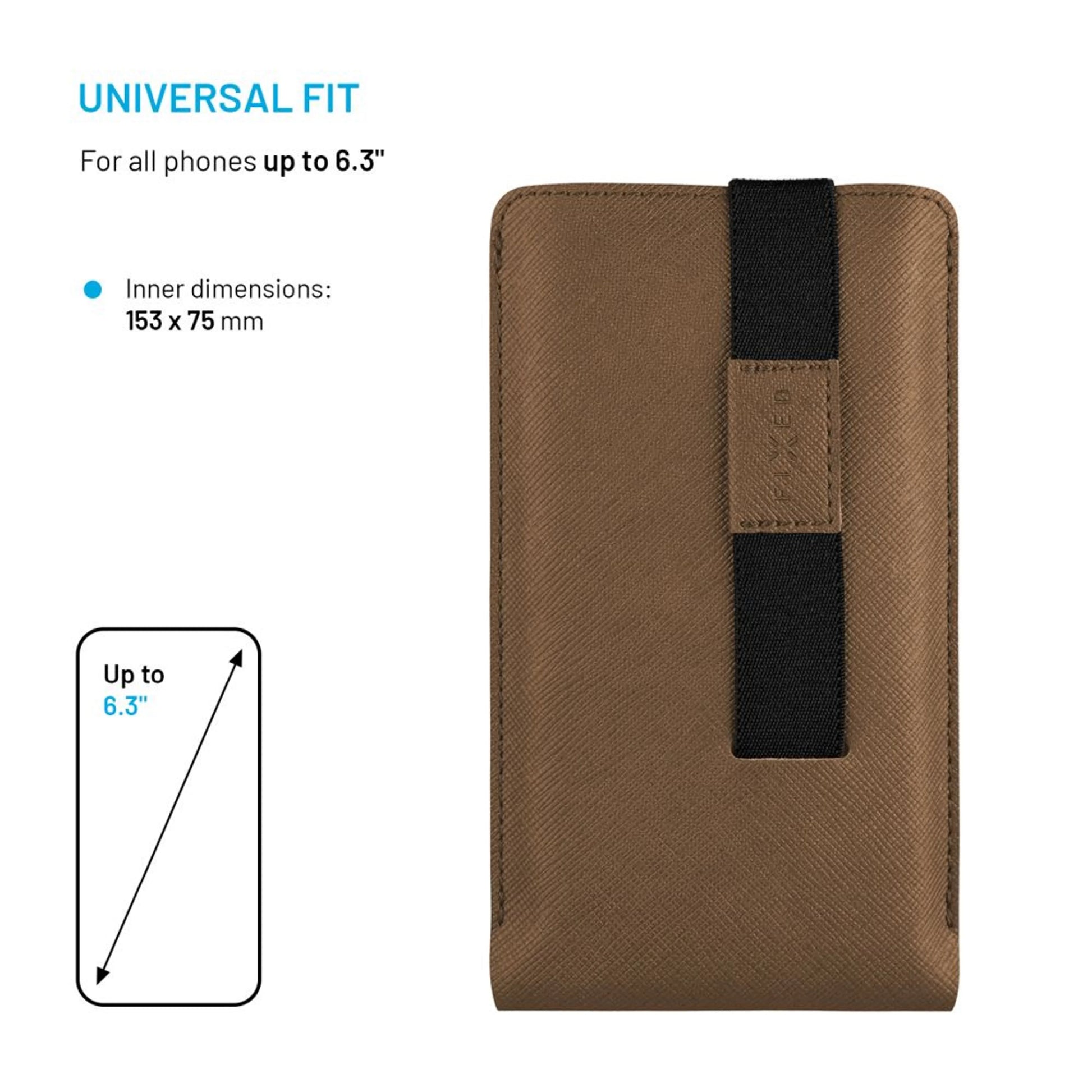 Univerzální pouzdro FIXED Lucca se zavíracím popruhem pro telefony do 6,3", kávové - FIXED