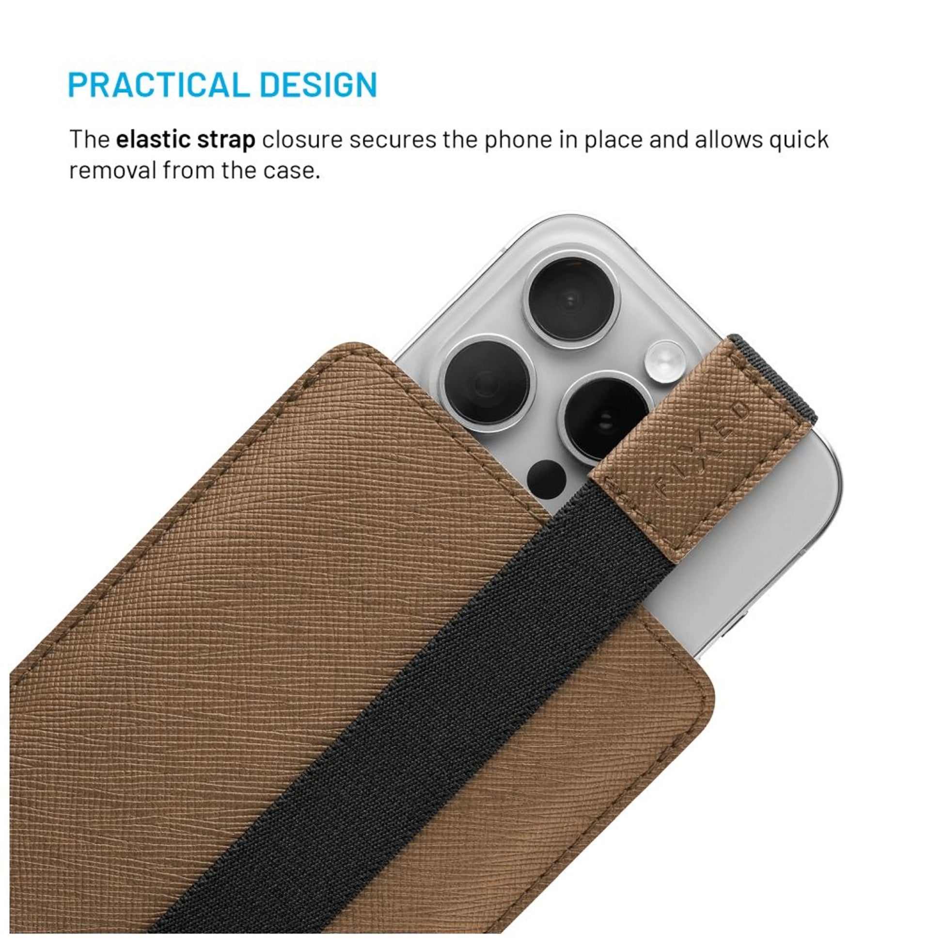 Univerzální pouzdro FIXED Lucca se zavíracím popruhem pro telefony do 6,3", kávové - FIXED