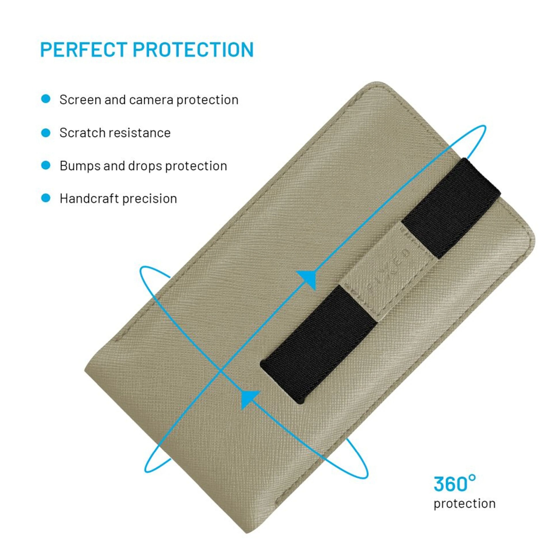 Univerzální pouzdro FIXED Lucca se zavíracím popruhem pro telefony do 6,3", krémové - FIXED