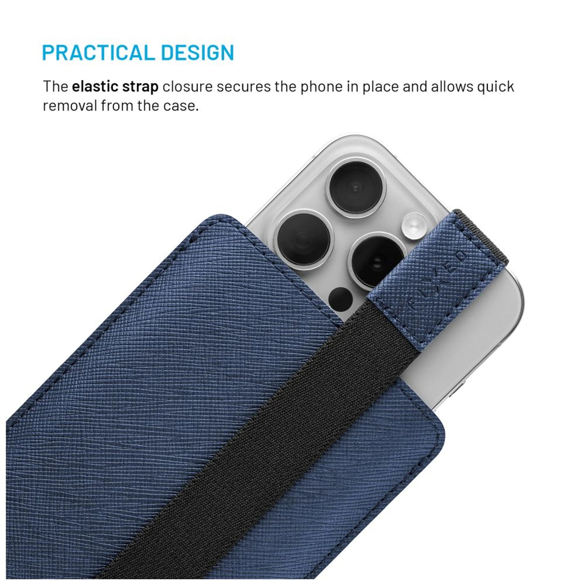 Univerzální pouzdro FIXED Lucca se zavíracím popruhem pro telefony do 6,3", tmavě modré - FIXED