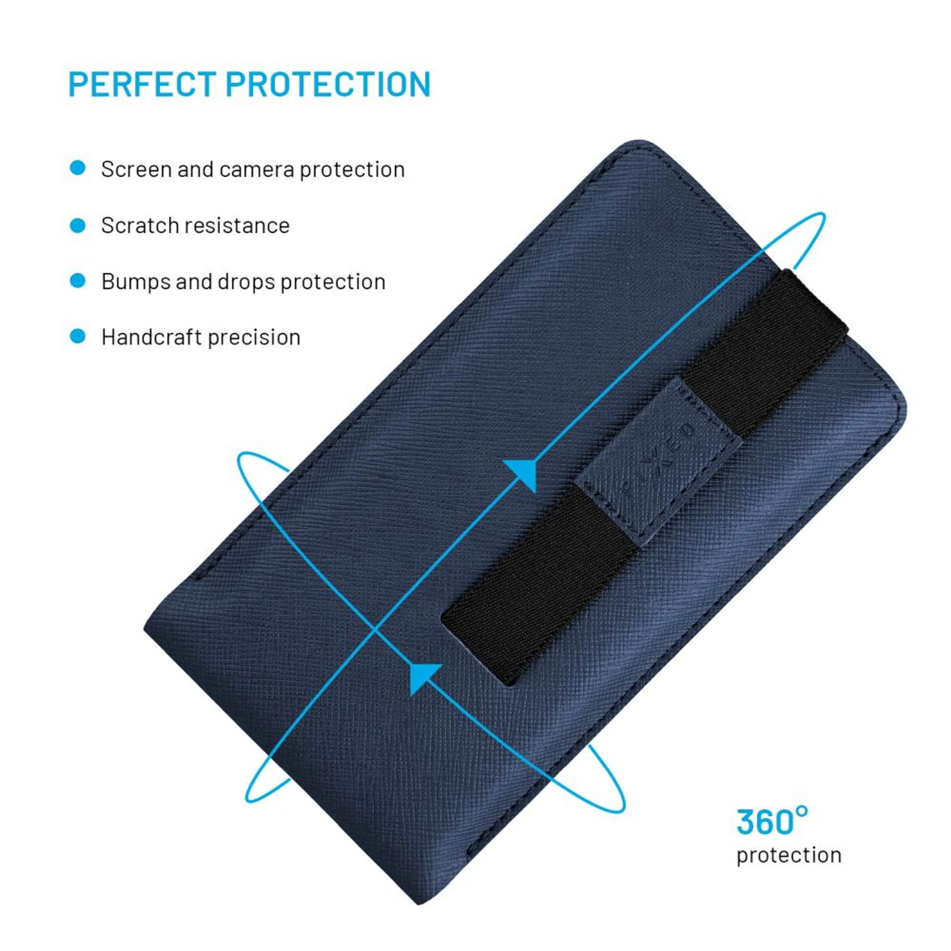 Univerzální pouzdro FIXED Lucca se zavíracím popruhem pro telefony do 6,3", tmavě modré - FIXED