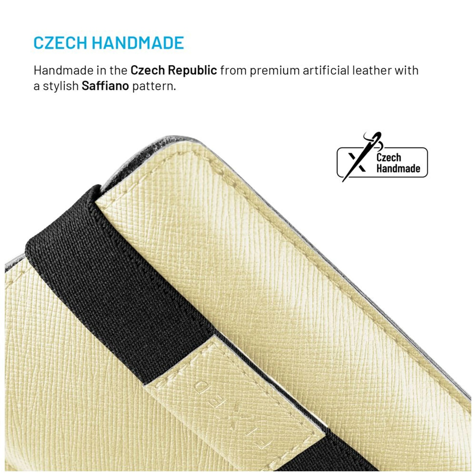 Univerzální pouzdro FIXED Lucca se zavíracím popruhem pro telefony do 6,3", světle žluté - FIXED