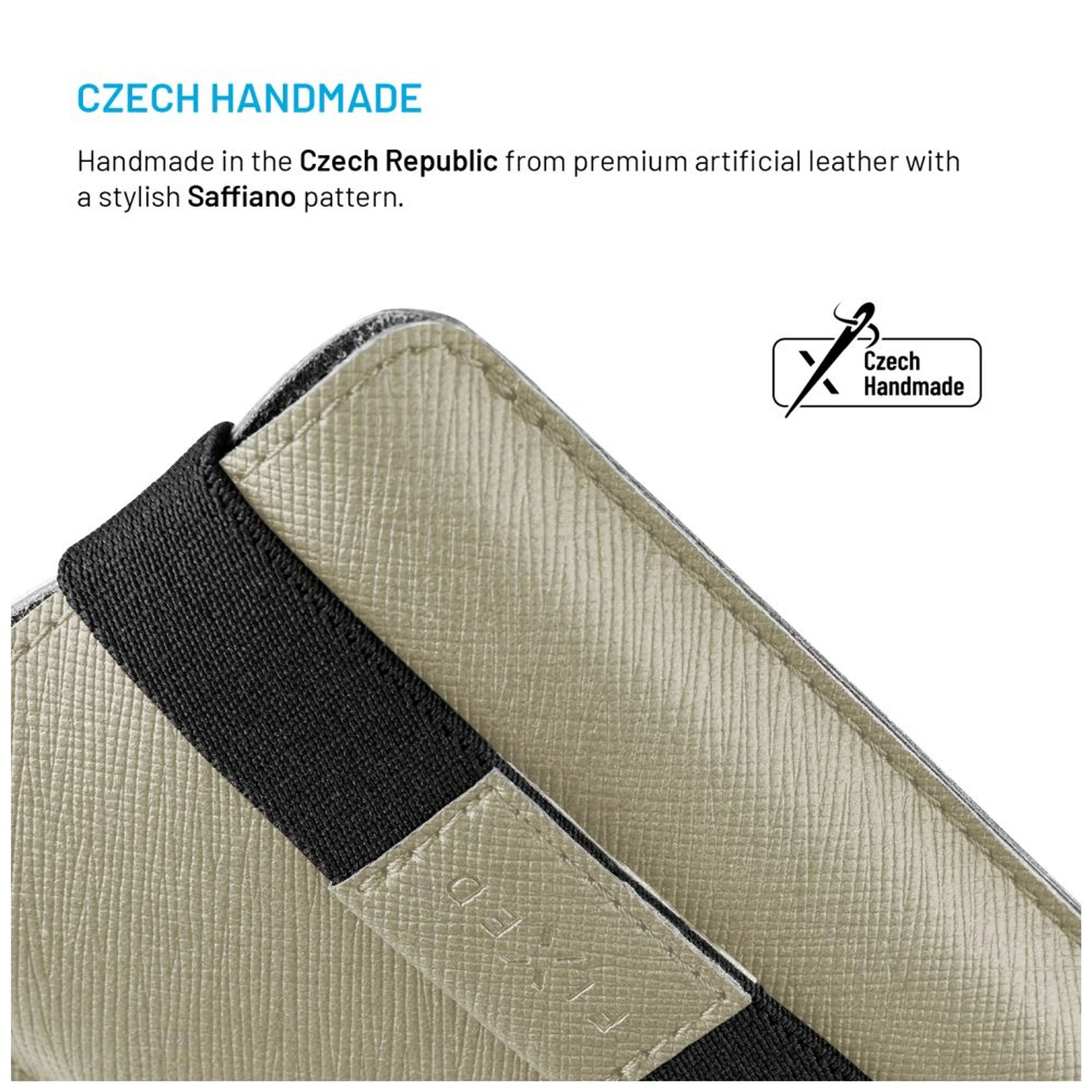 Univerzální pouzdro FIXED Lucca se zavíracím popruhem pro telefony do 6,6", krémové - FIXED