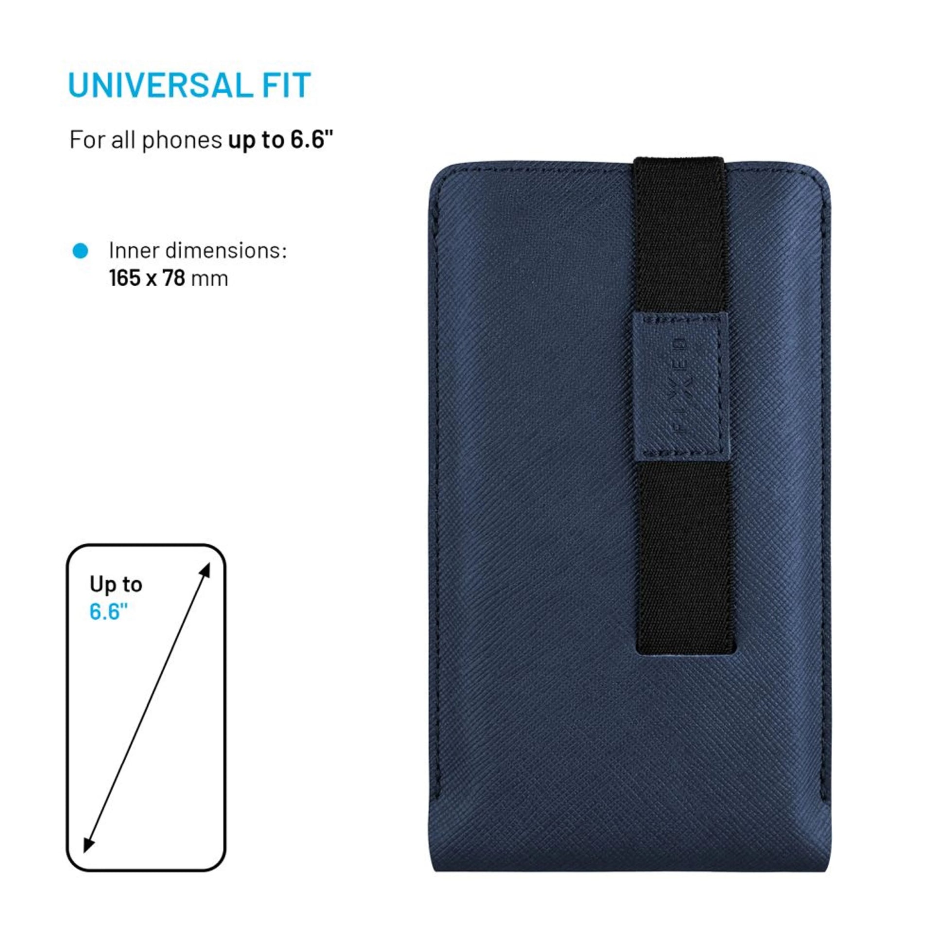 Univerzální pouzdro FIXED Lucca se zavíracím popruhem pro telefony do 6,6", tmavě modré - FIXED