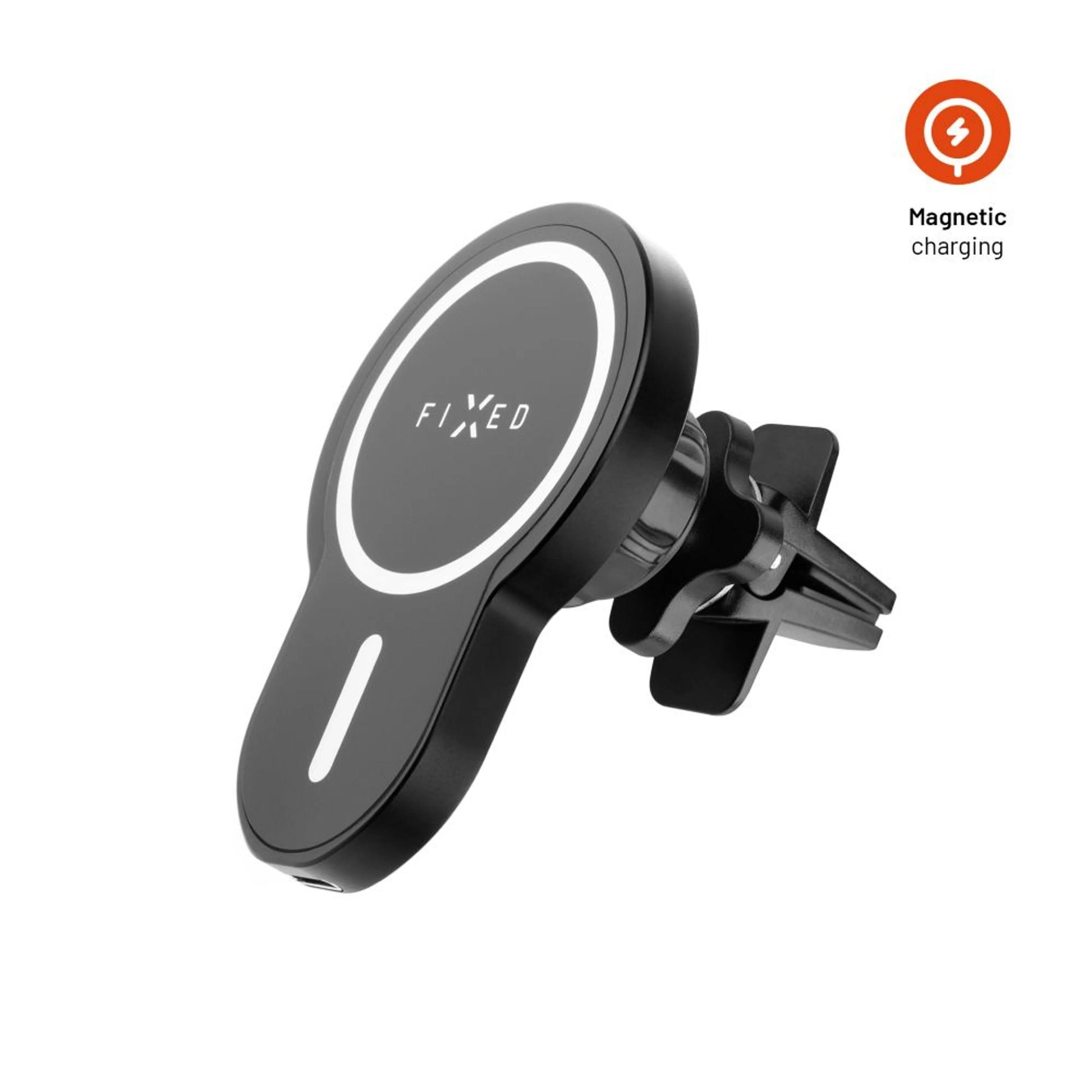 Držák s bezdrátovým nabíjením FIXED MagClick s podporou uchycení MagSafe, 15W, černý - FIXED
