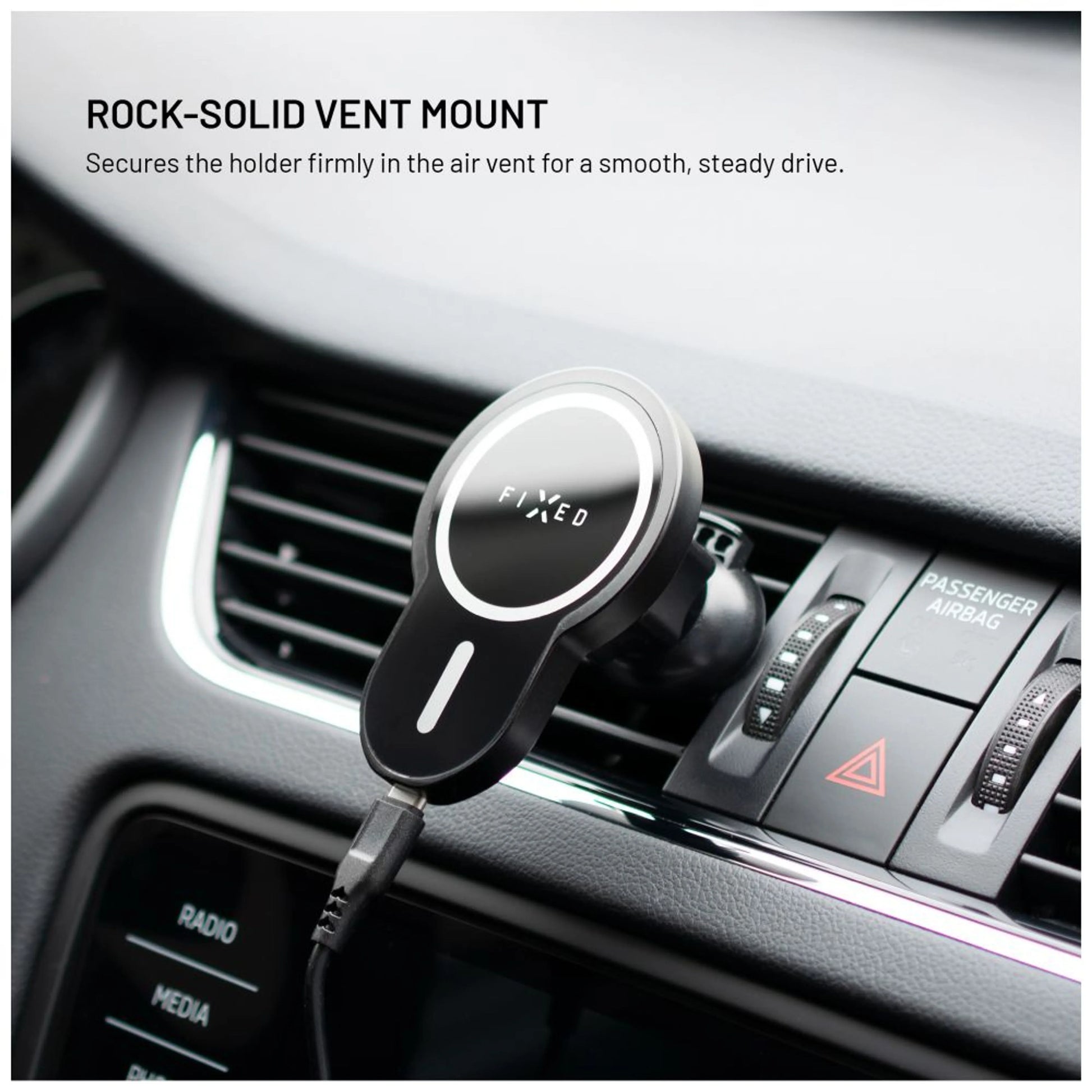 Držák s bezdrátovým nabíjením FIXED MagClick s podporou uchycení MagSafe, 15W, černý - FIXED