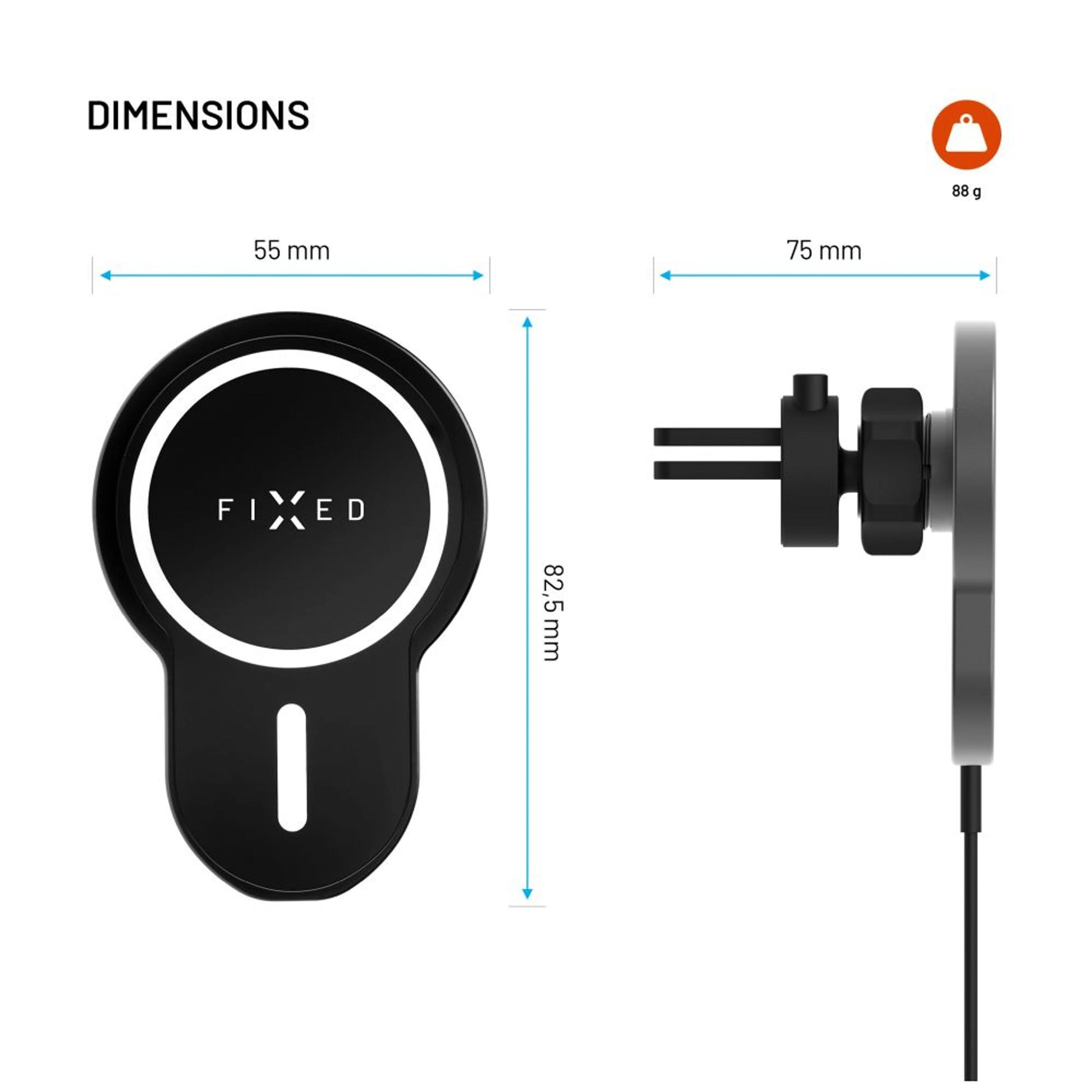 Držák s bezdrátovým nabíjením FIXED MagClick s podporou uchycení MagSafe, 15W, černý - FIXED