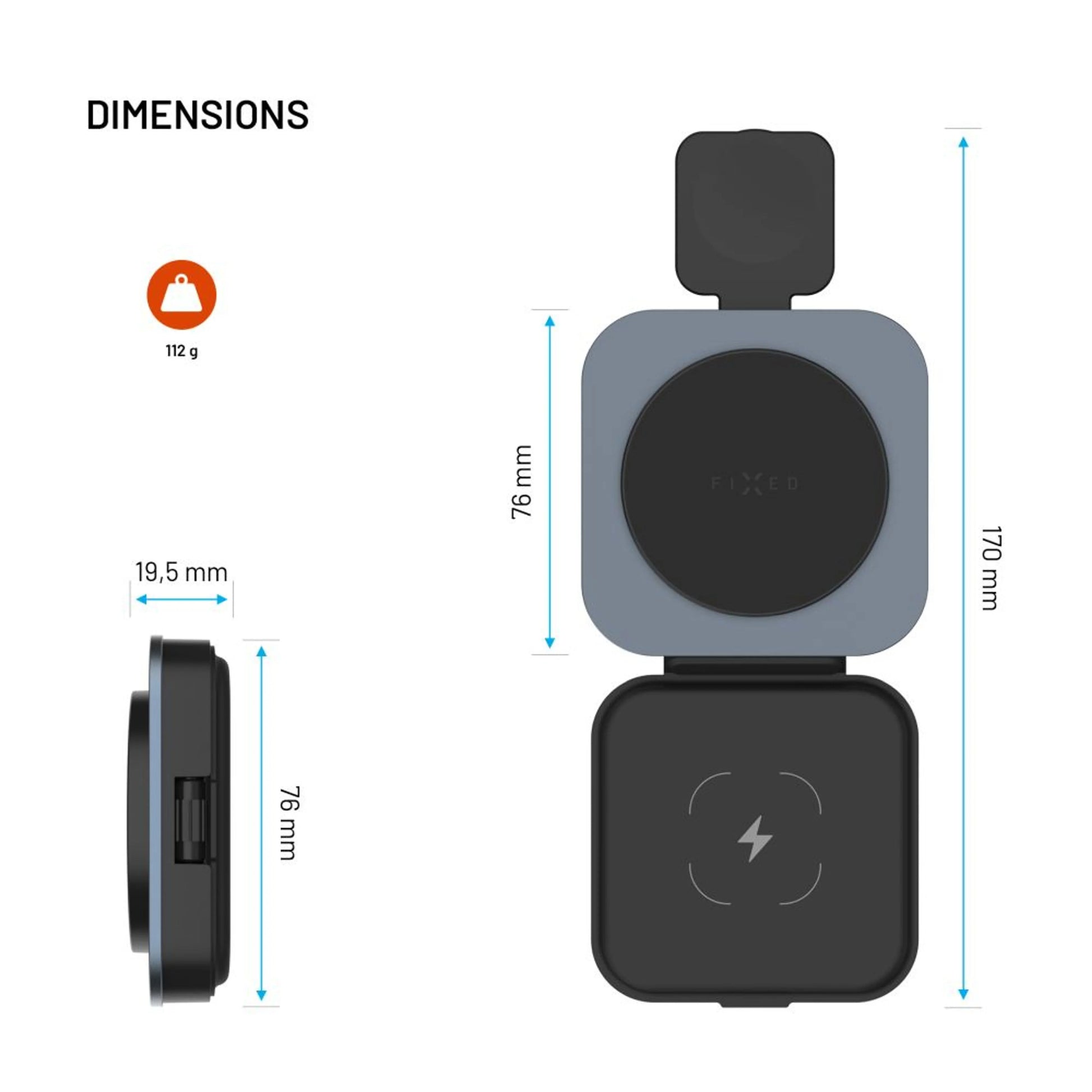Skládací magnetický bezdrátový nabíjecí stojan 3v1 FIXED MagFlex Alu, 15W+2.5W+3.5W, šedý - FIXED