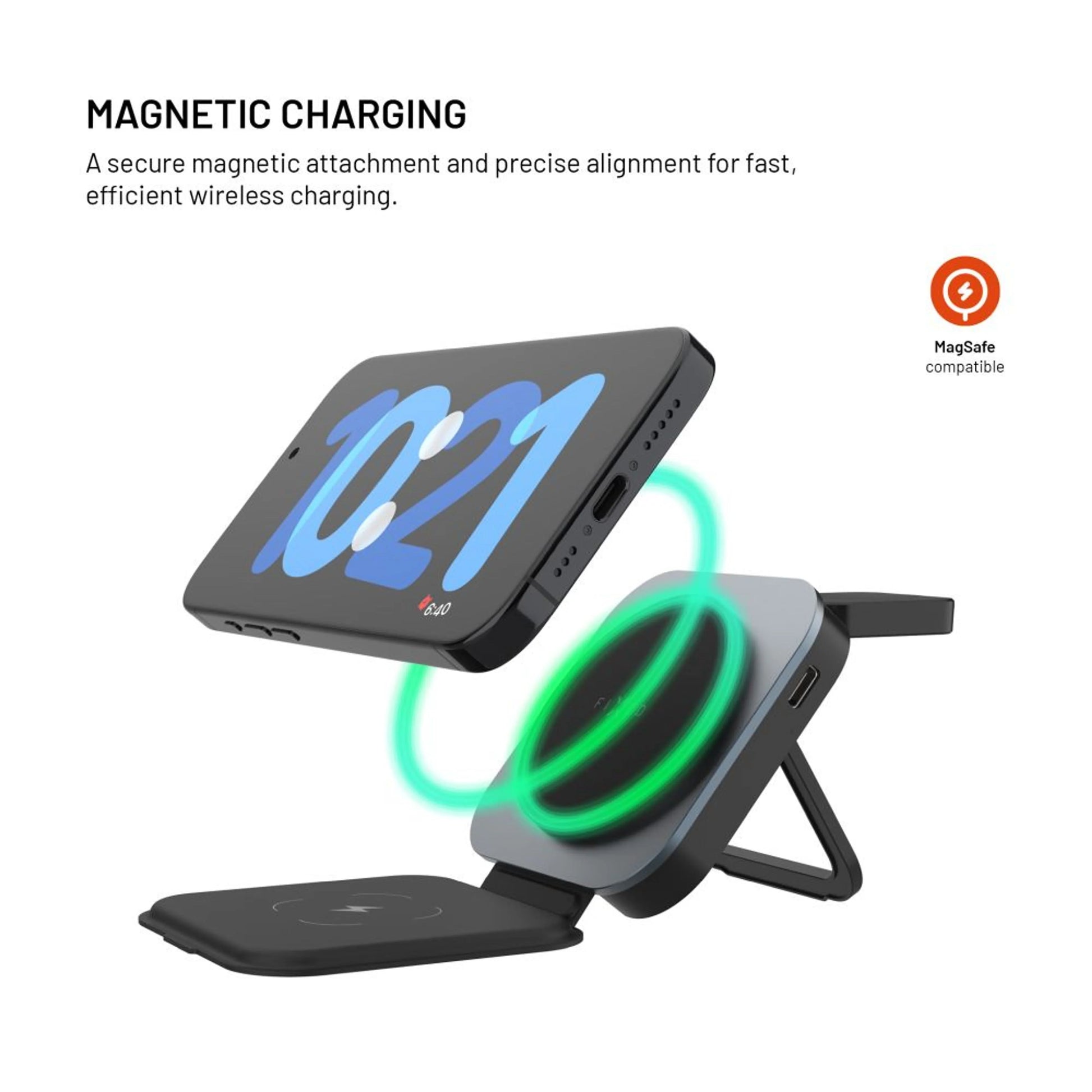 Skládací magnetický bezdrátový nabíjecí stojan 3v1 FIXED MagFlex Alu, 15W+2.5W+3.5W, šedý - FIXED