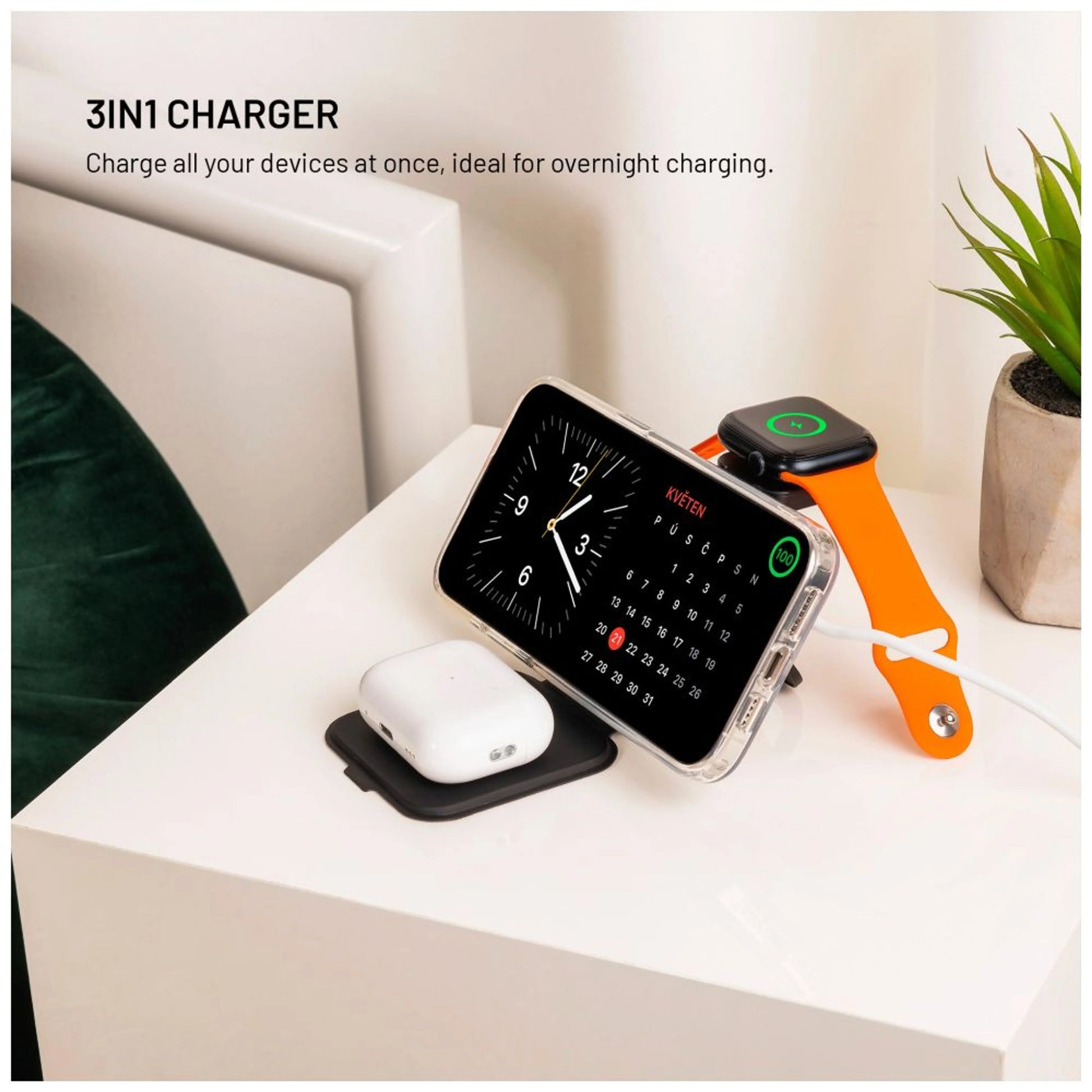 Skládací magnetický bezdrátový nabíjecí stojan 3v1 FIXED MagFlex Alu, 15W+2.5W+3.5W, šedý - FIXED