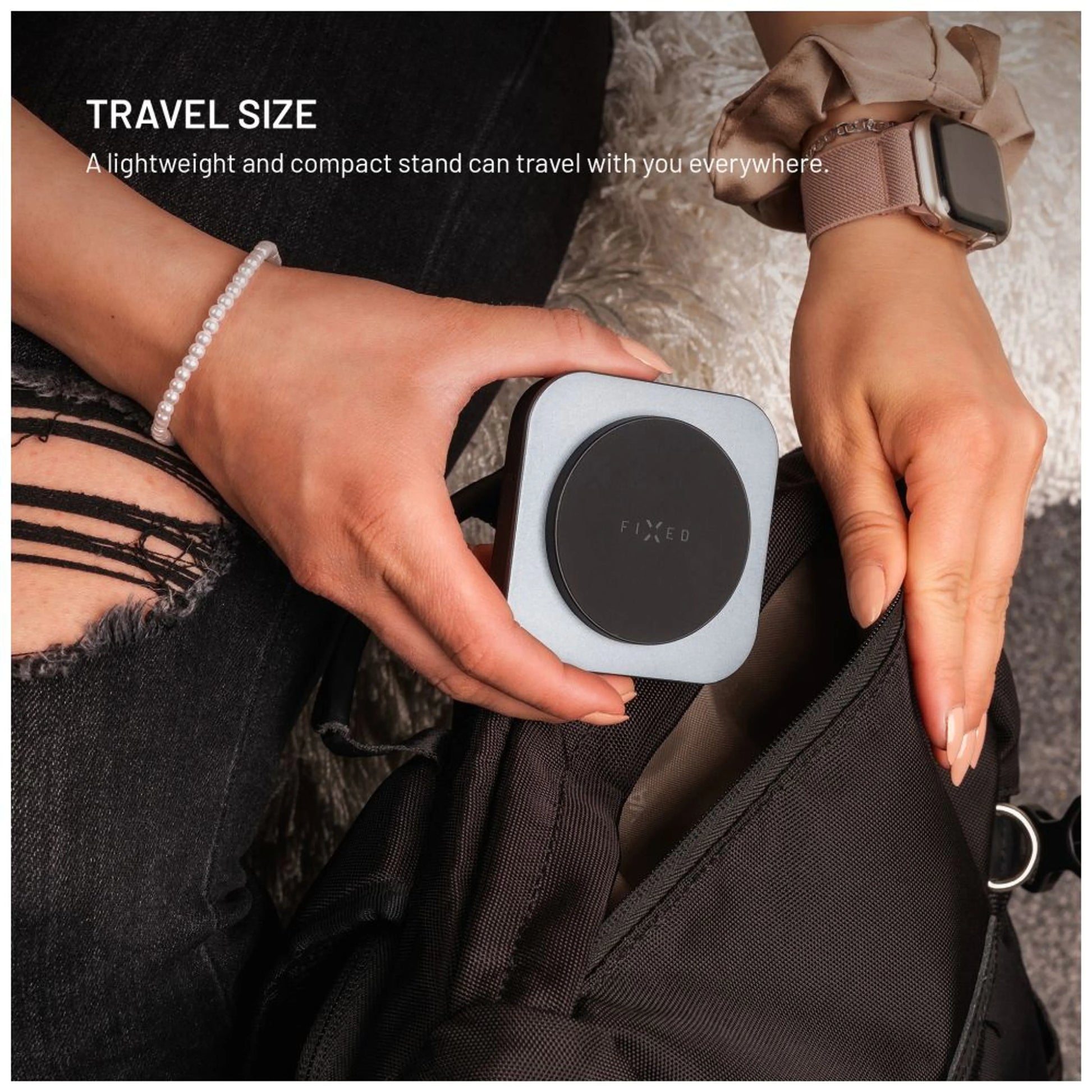 Skládací magnetický bezdrátový nabíjecí stojan 3v1 FIXED MagFlex Alu, 15W+2.5W+3.5W, šedý - FIXED