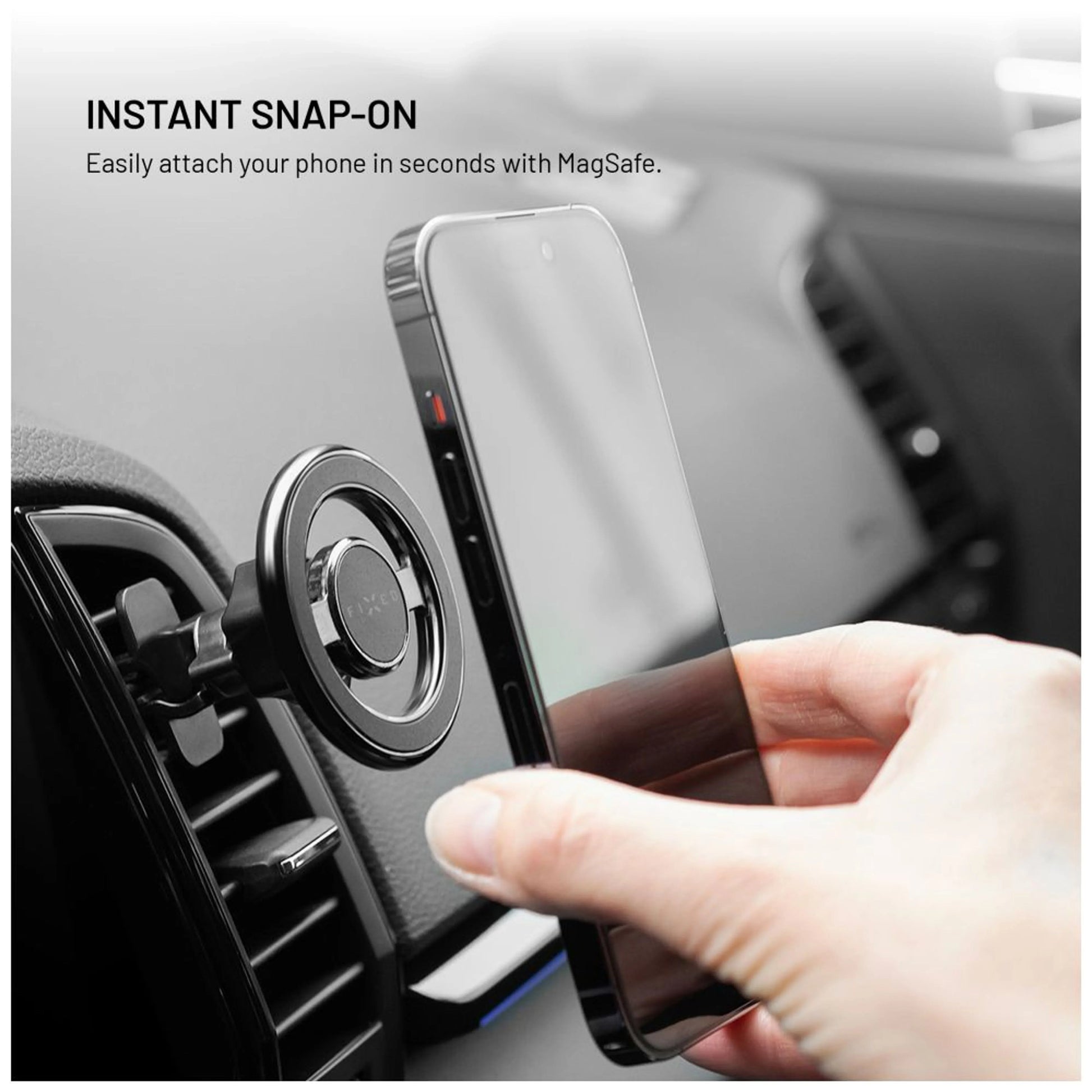 Magnetický kovový držák FIXED MagMount Vent do ventilace s podporou MagSafe, černý - FIXED