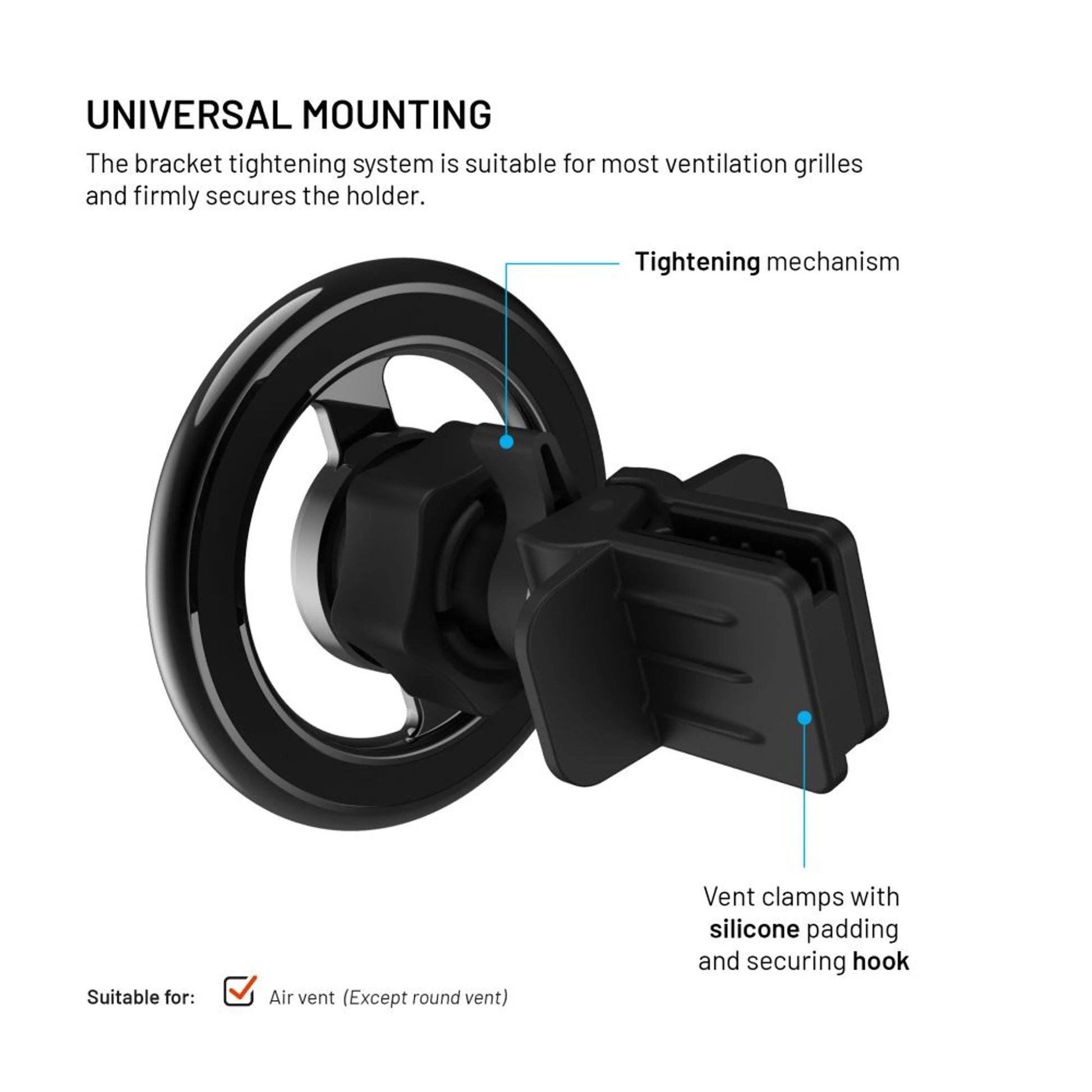 Magnetický kovový držák FIXED MagMount Vent do ventilace s podporou MagSafe, černý - FIXED