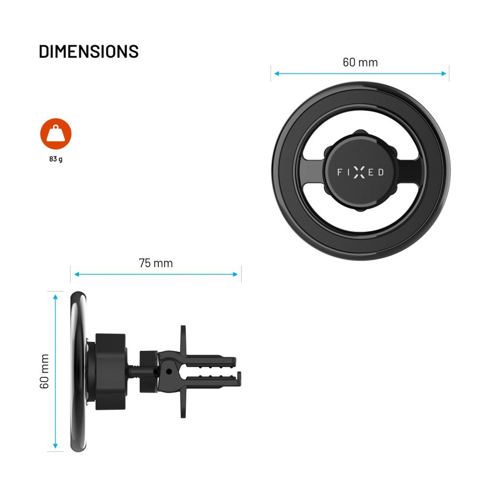 Magnetický kovový držák FIXED MagMount Vent do ventilace s podporou MagSafe, černý - FIXED