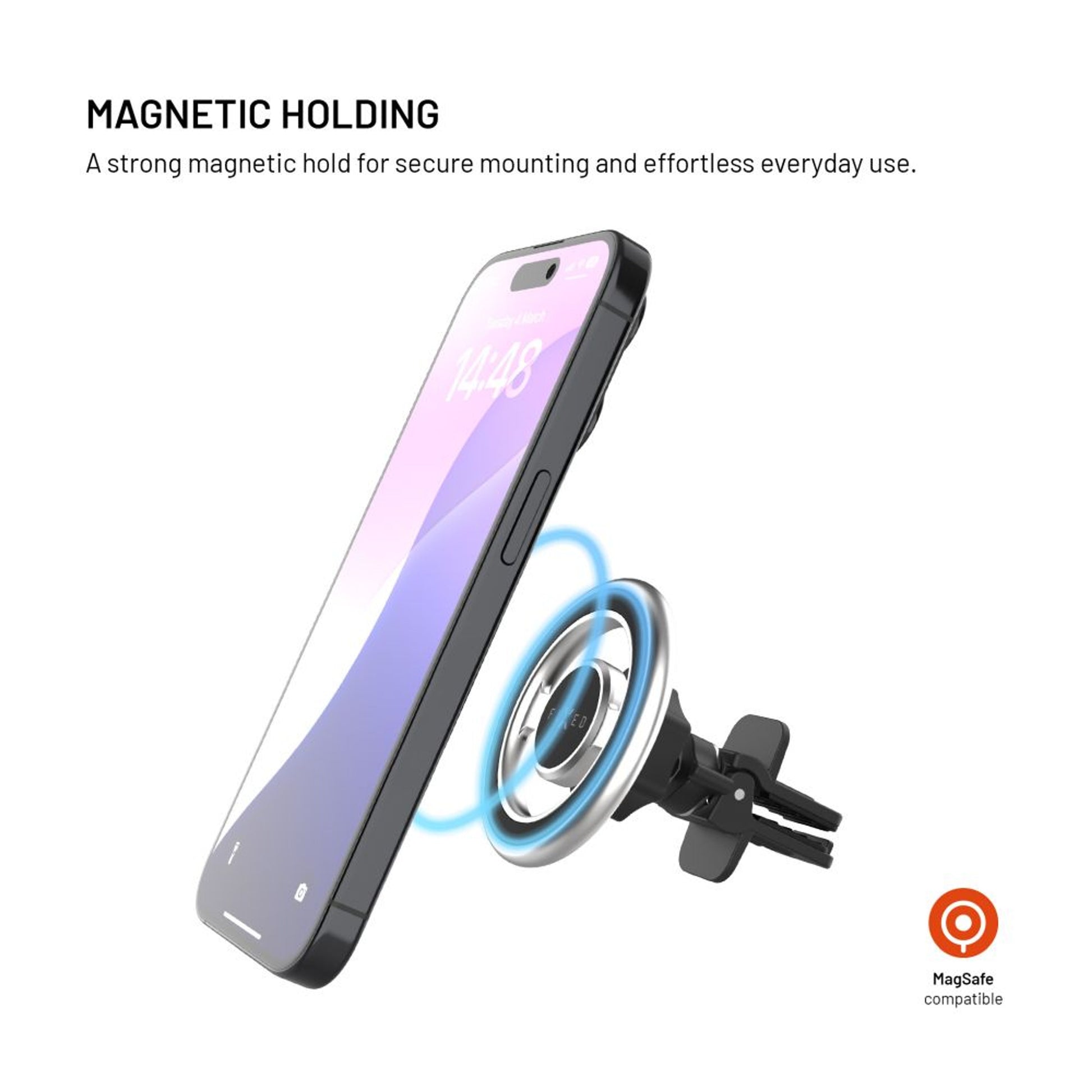 Magnetický kovový držák FIXED MagMount Vent do ventilace s podporou MagSafe, stříbrný - FIXED