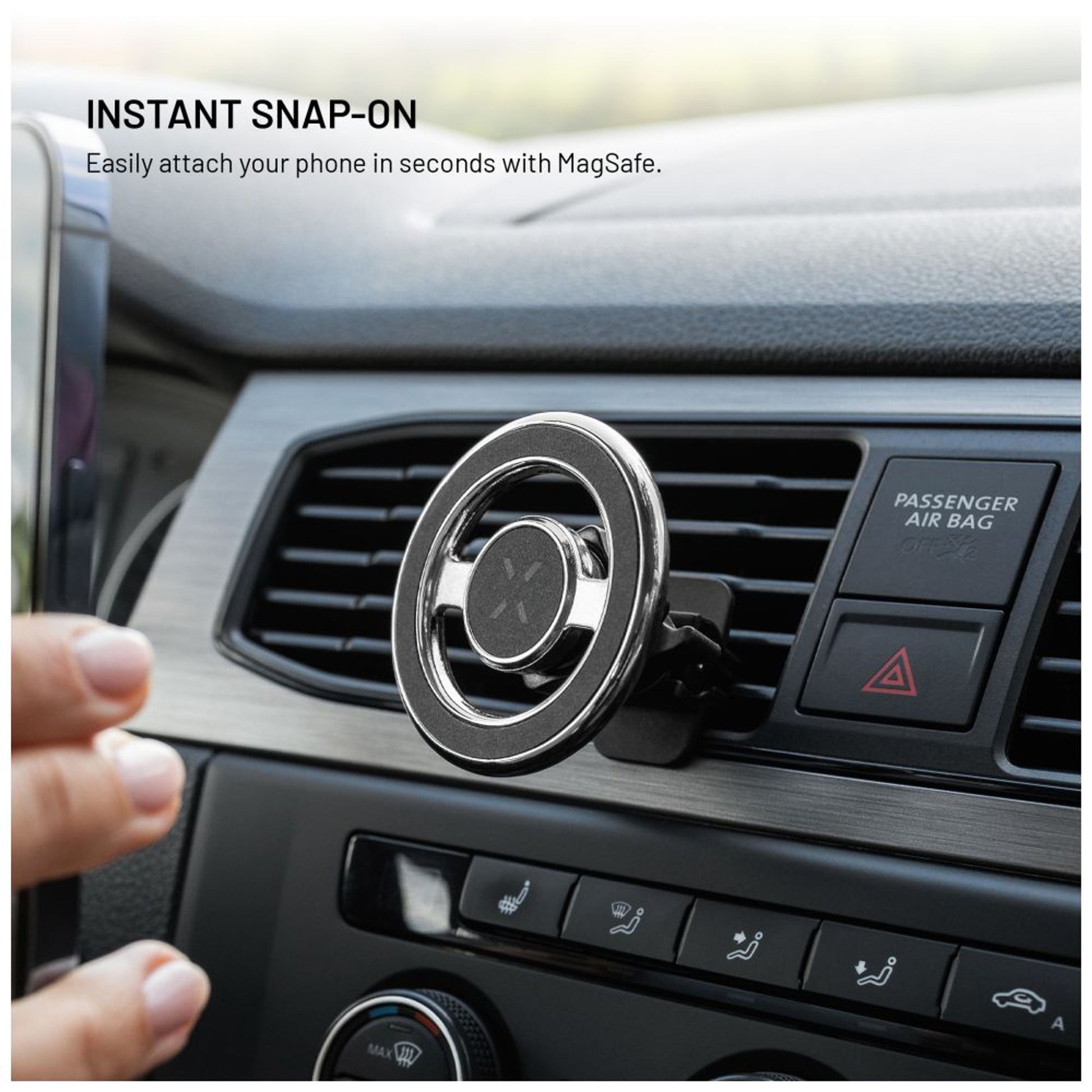 Magnetický kovový držák FIXED MagMount Vent do ventilace s podporou MagSafe, stříbrný - FIXED