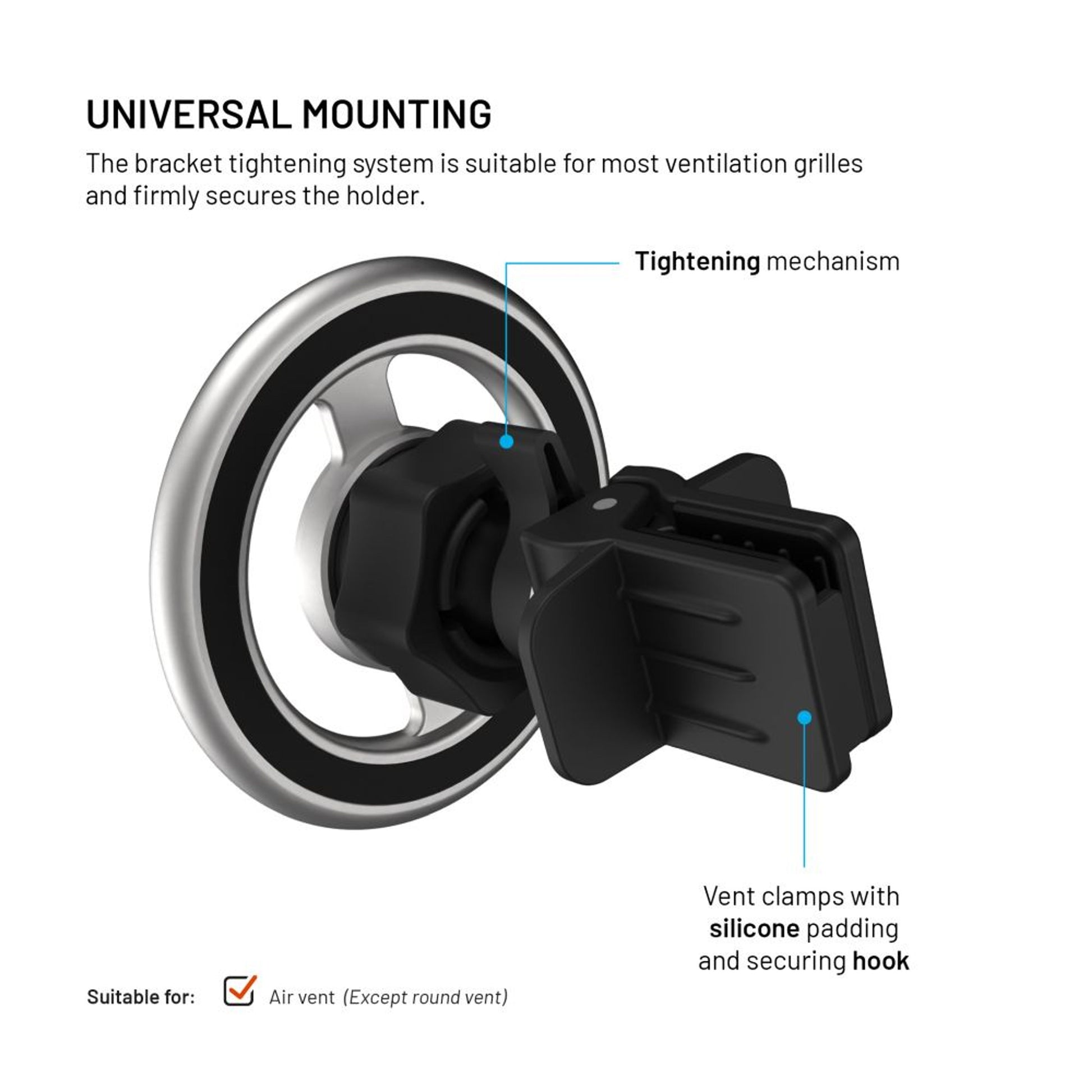 Magnetický kovový držák FIXED MagMount Vent do ventilace s podporou MagSafe, stříbrný - FIXED