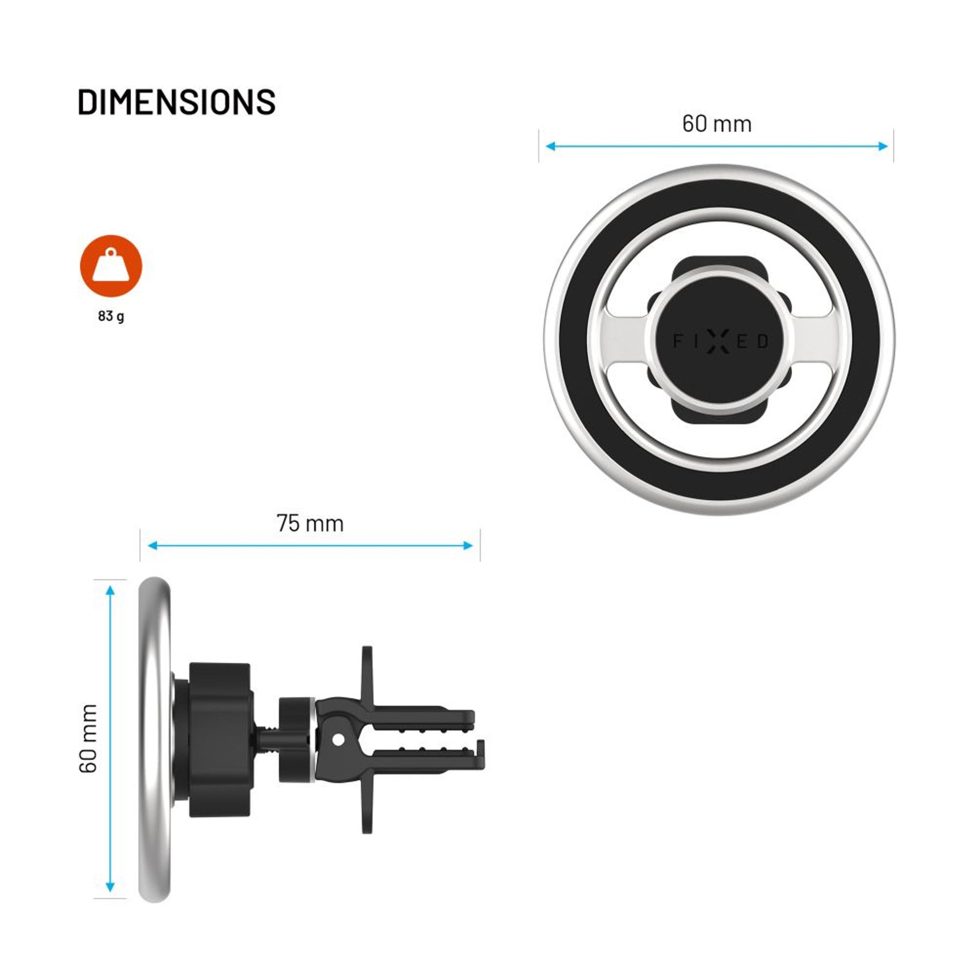 Magnetický kovový držák FIXED MagMount Vent do ventilace s podporou MagSafe, stříbrný - FIXED