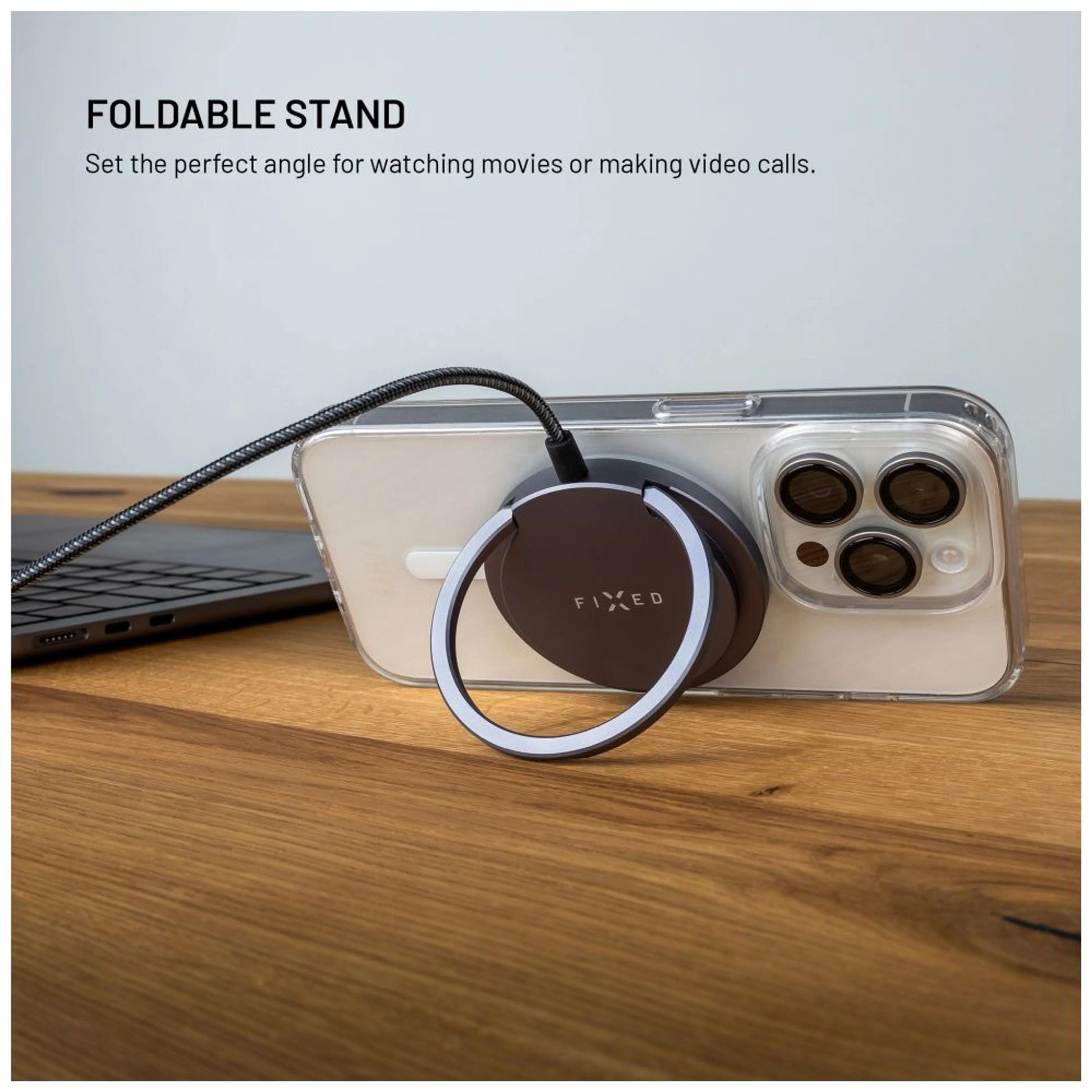 Bezdrátová nabíječka FIXED MagPad Pro s Qi2, podporou MagSafe a stojánkem, 15W, šedá - FIXED