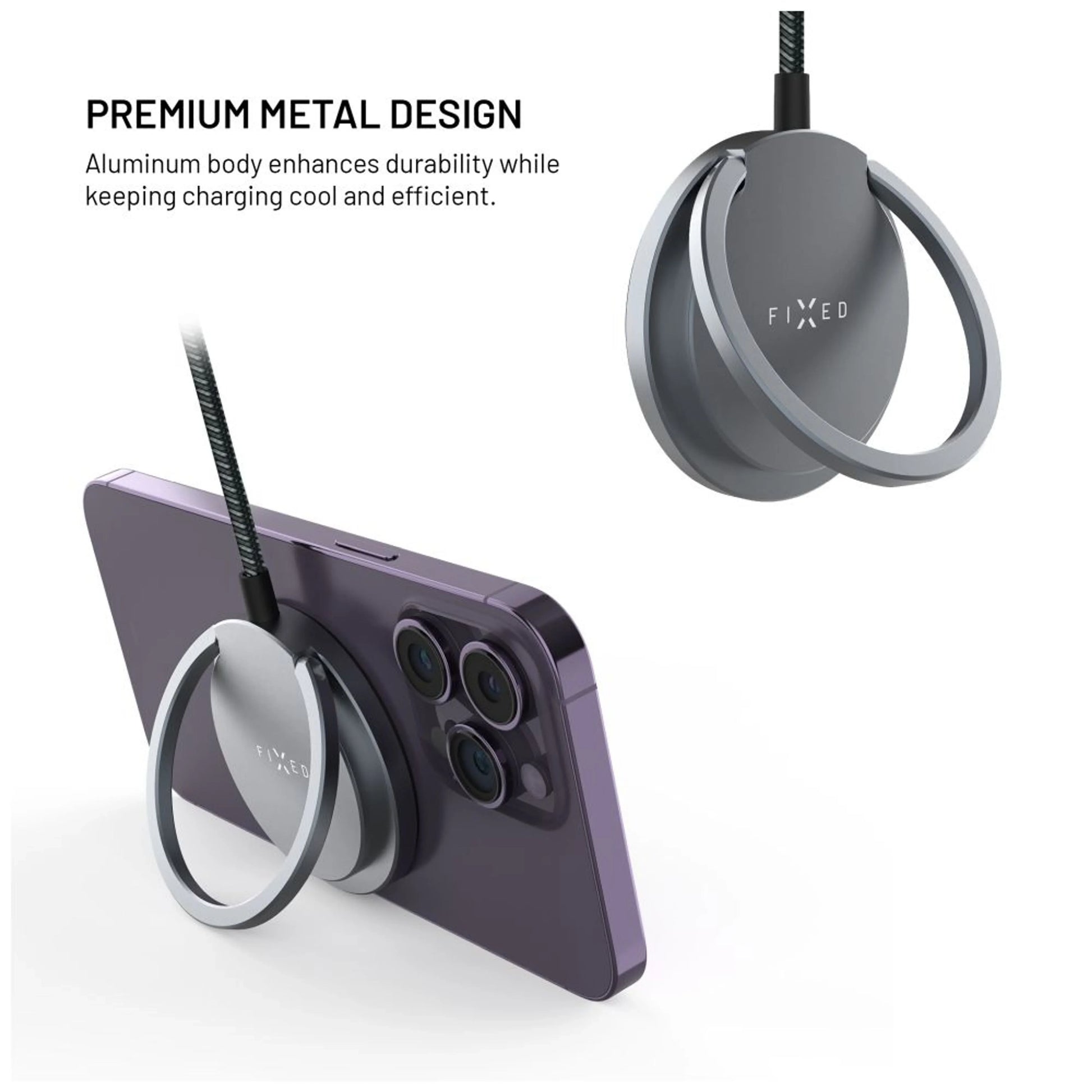 Bezdrátová nabíječka FIXED MagPad Pro s Qi2, podporou MagSafe a stojánkem, 15W, šedá - FIXED