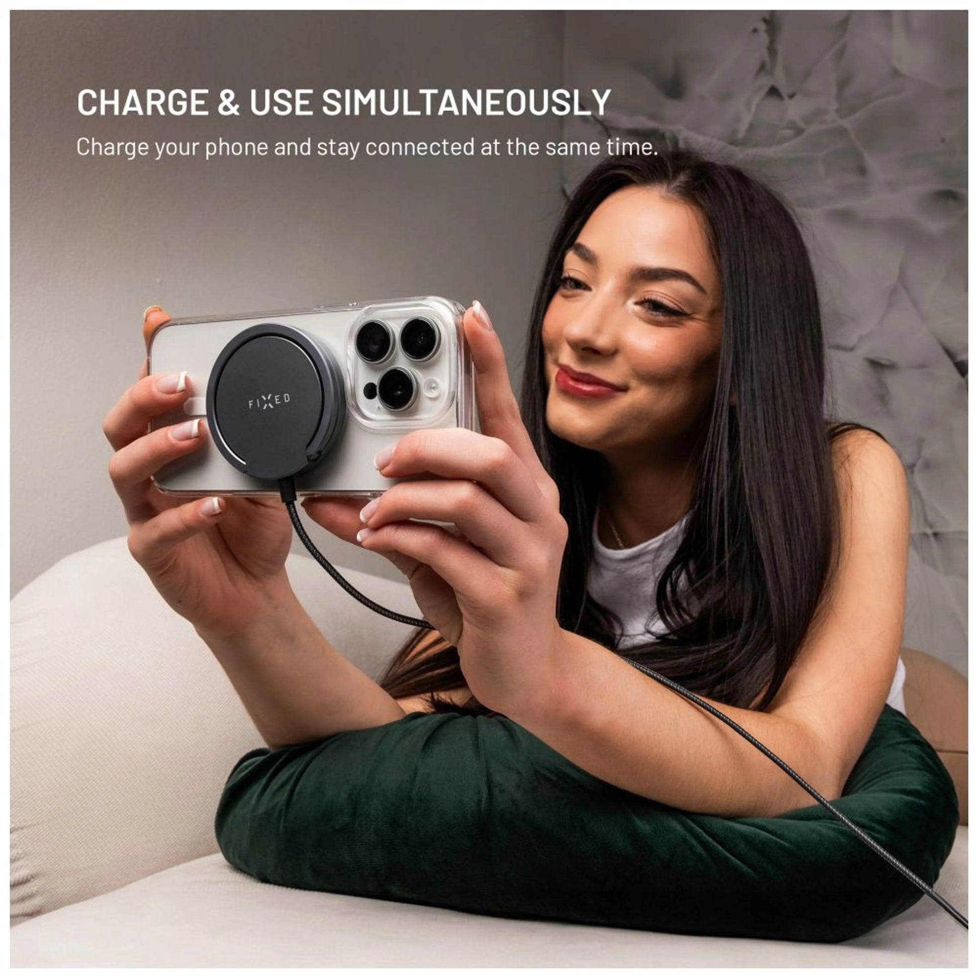 Bezdrátová nabíječka FIXED MagPad Pro s Qi2, podporou MagSafe a stojánkem, 15W, šedá - FIXED