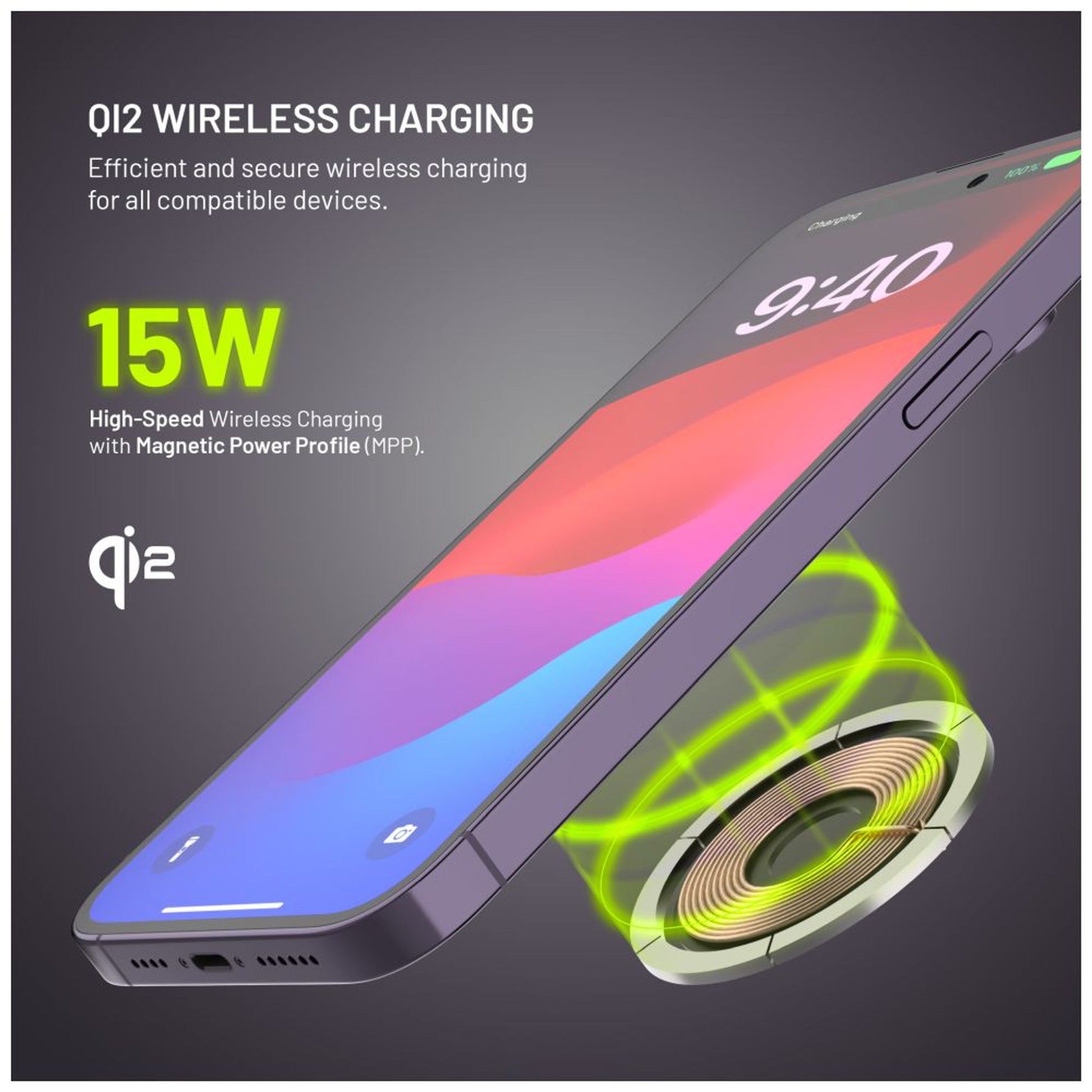 Bezdrátová nabíječka FIXED MagPad Slim s Qi2, podporou MagSafe, 15W, černá - FIXED