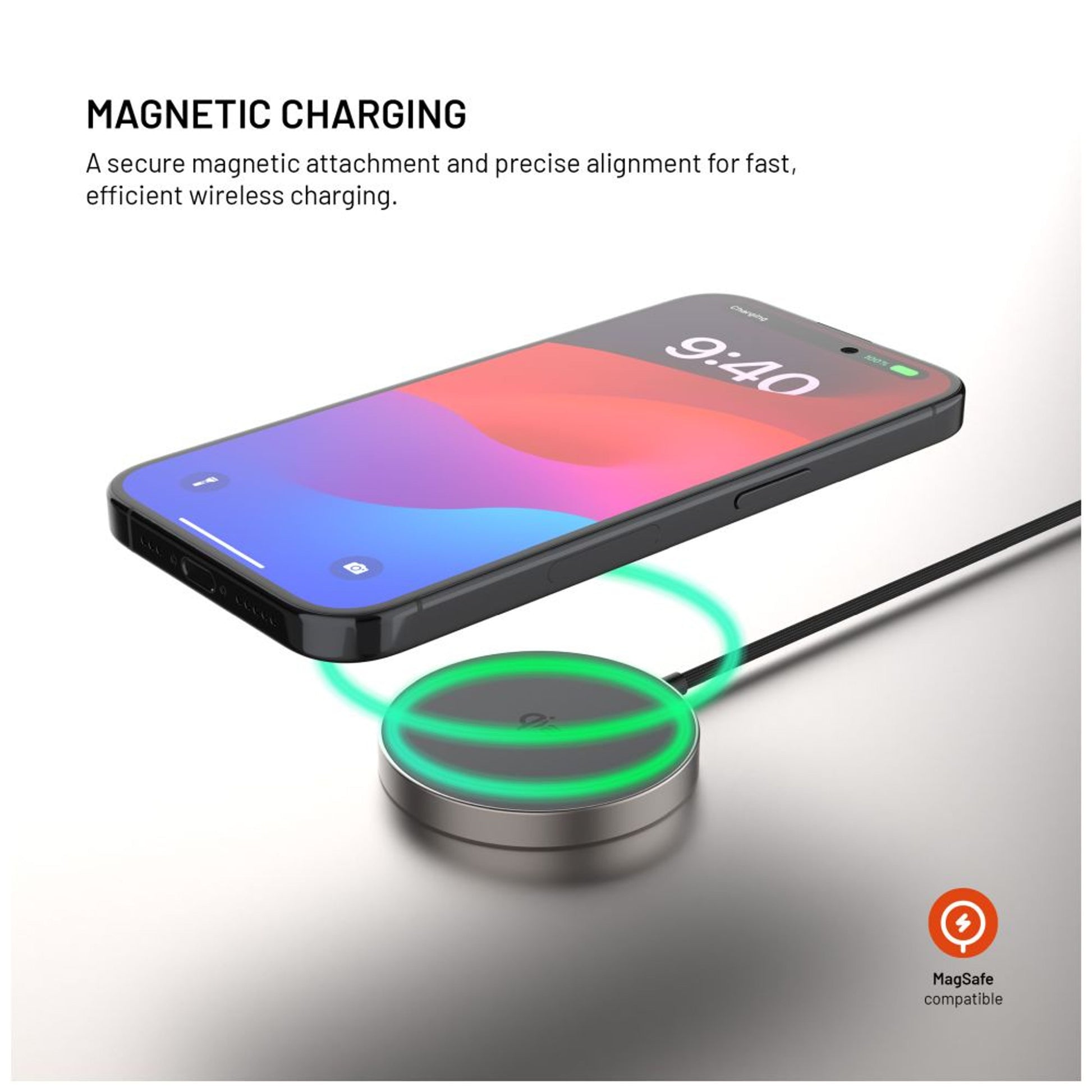 Bezdrátová nabíječka FIXED MagPad Slim s Qi2, podporou MagSafe, 15W, titanová - FIXED