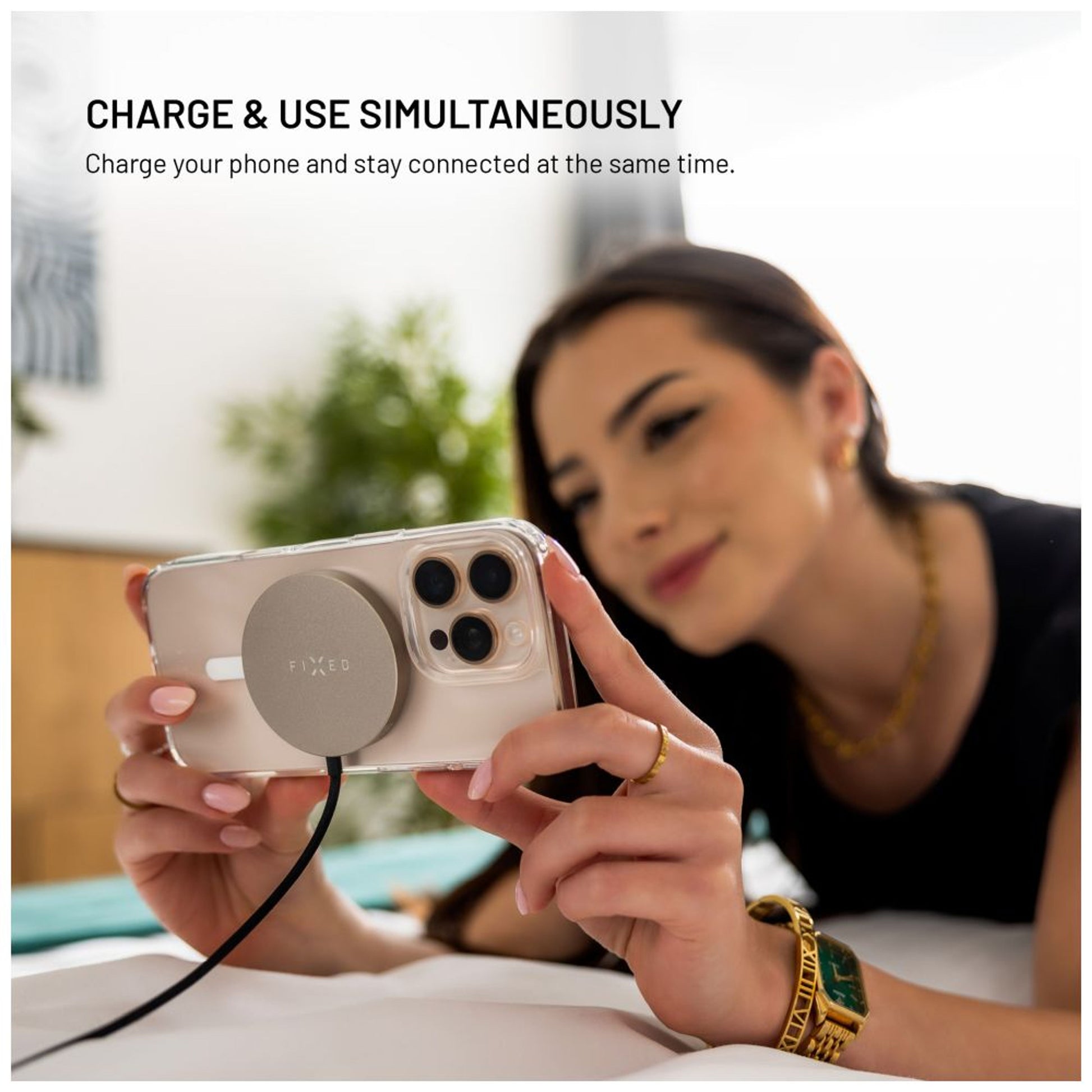 Bezdrátová nabíječka FIXED MagPad Slim s Qi2, podporou MagSafe, 15W, titanová - FIXED