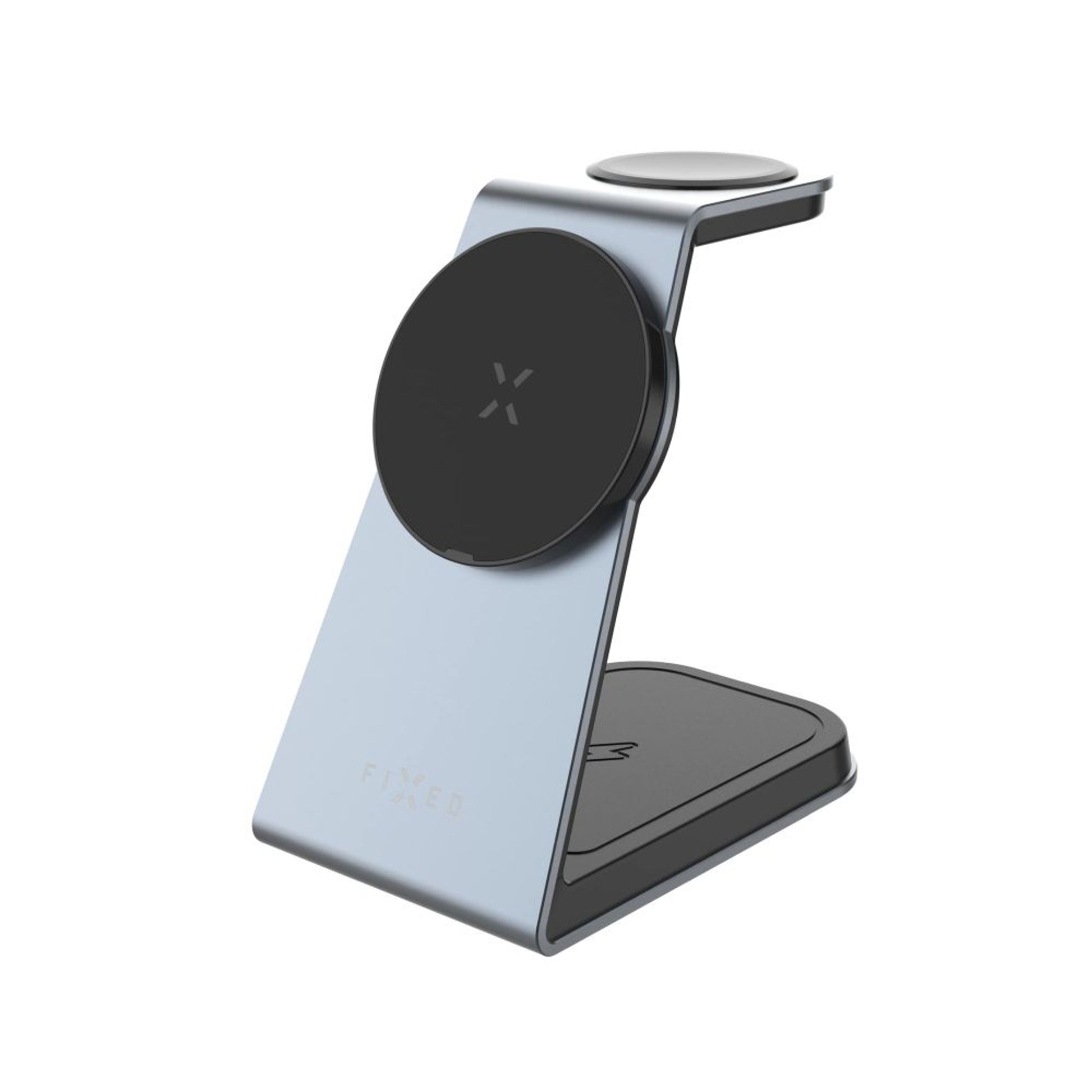 Stojánek s bezdrátovým nabíjením 3v1 FIXED MagPowerstation Alu s podporou MagSafe, 15W+3.5W+2.5W, space gray - FIXED