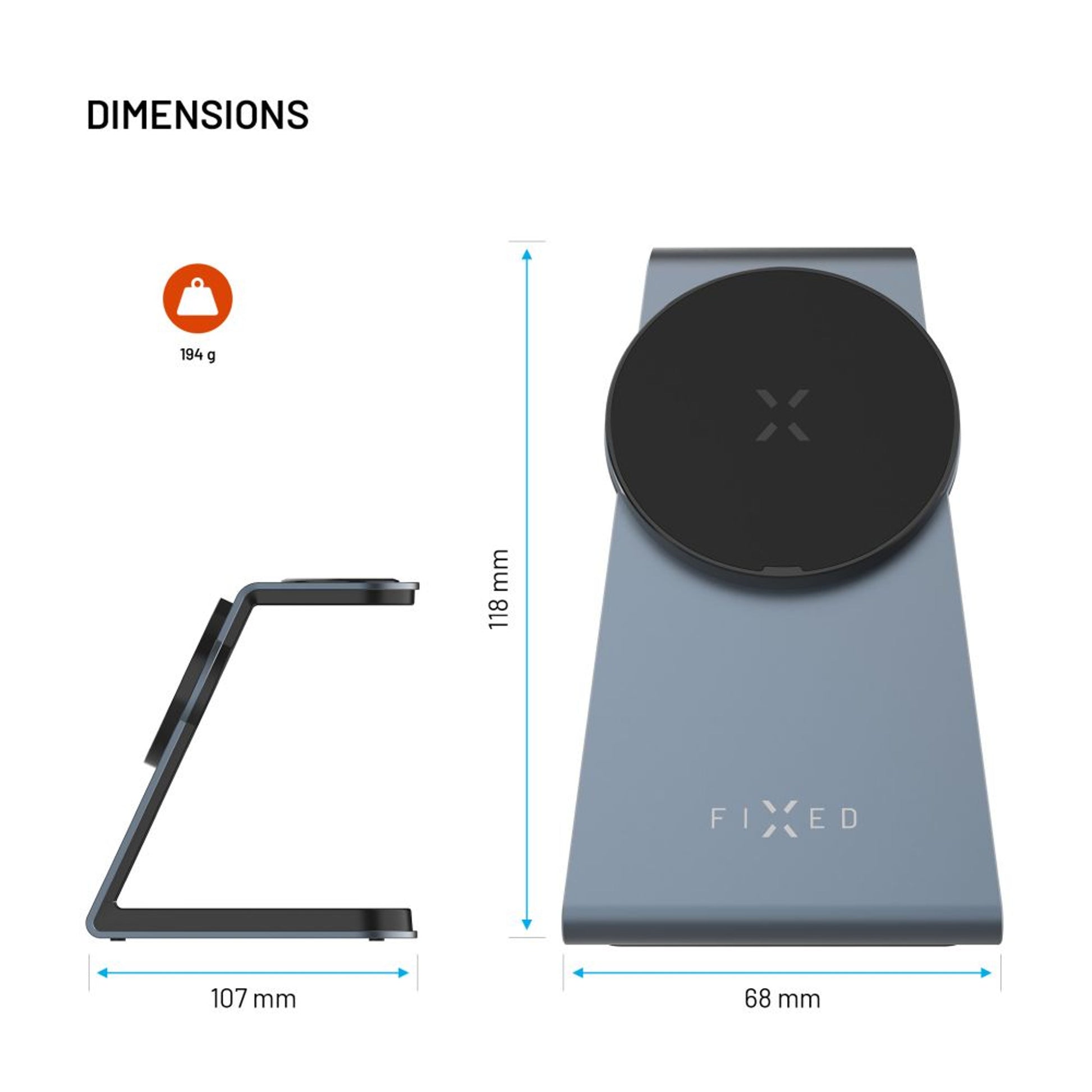 Stojánek s bezdrátovým nabíjením 3v1 FIXED MagPowerstation Alu s podporou MagSafe, 15W+3.5W+2.5W, space gray - FIXED