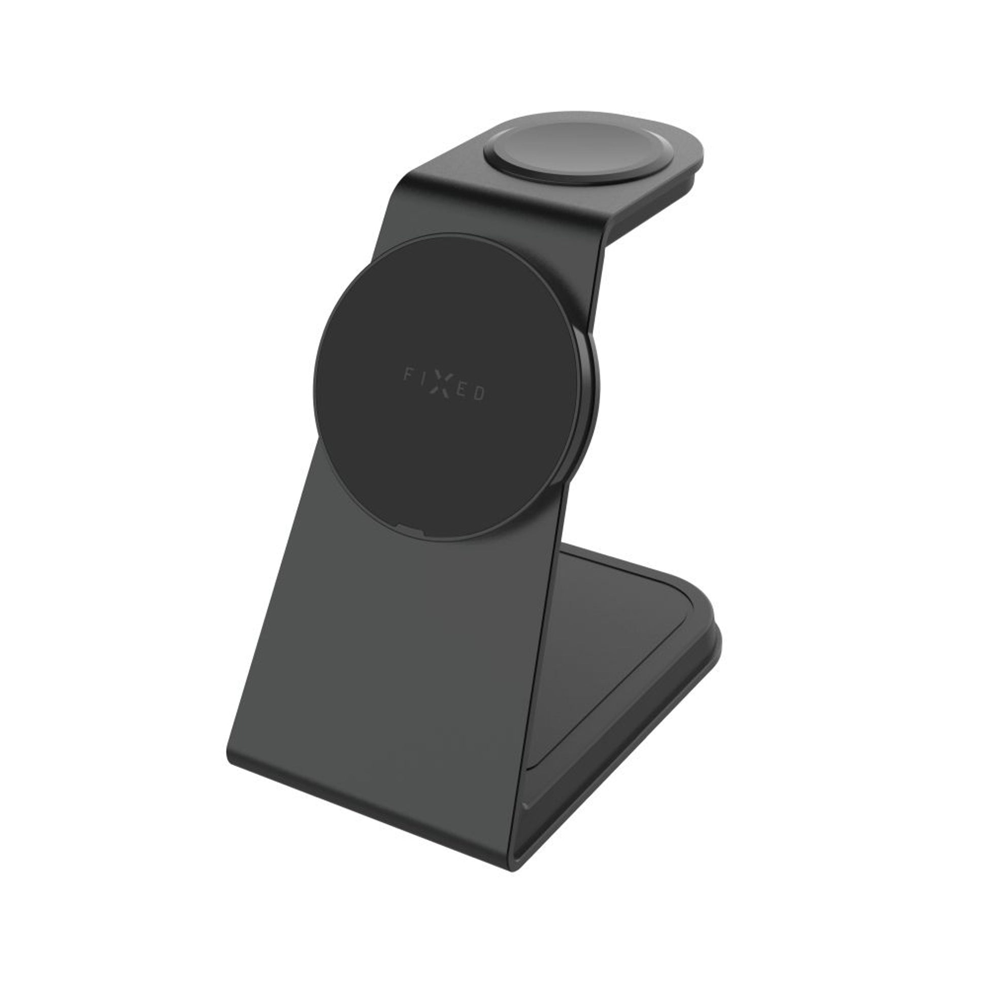 Stojánek s bezdrátovým nabíjením 3v1 FIXED MagPowerstation Alu 2 s podporou MagSafe, 15W+3.5W+2.5W, Qi2, černý - FIXED