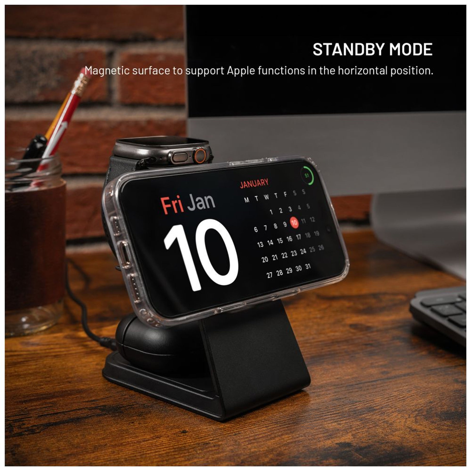 Stojánek s bezdrátovým nabíjením 3v1 FIXED MagPowerstation Alu 2 s podporou MagSafe, 15W+3.5W+2.5W, Qi2, černý - FIXED