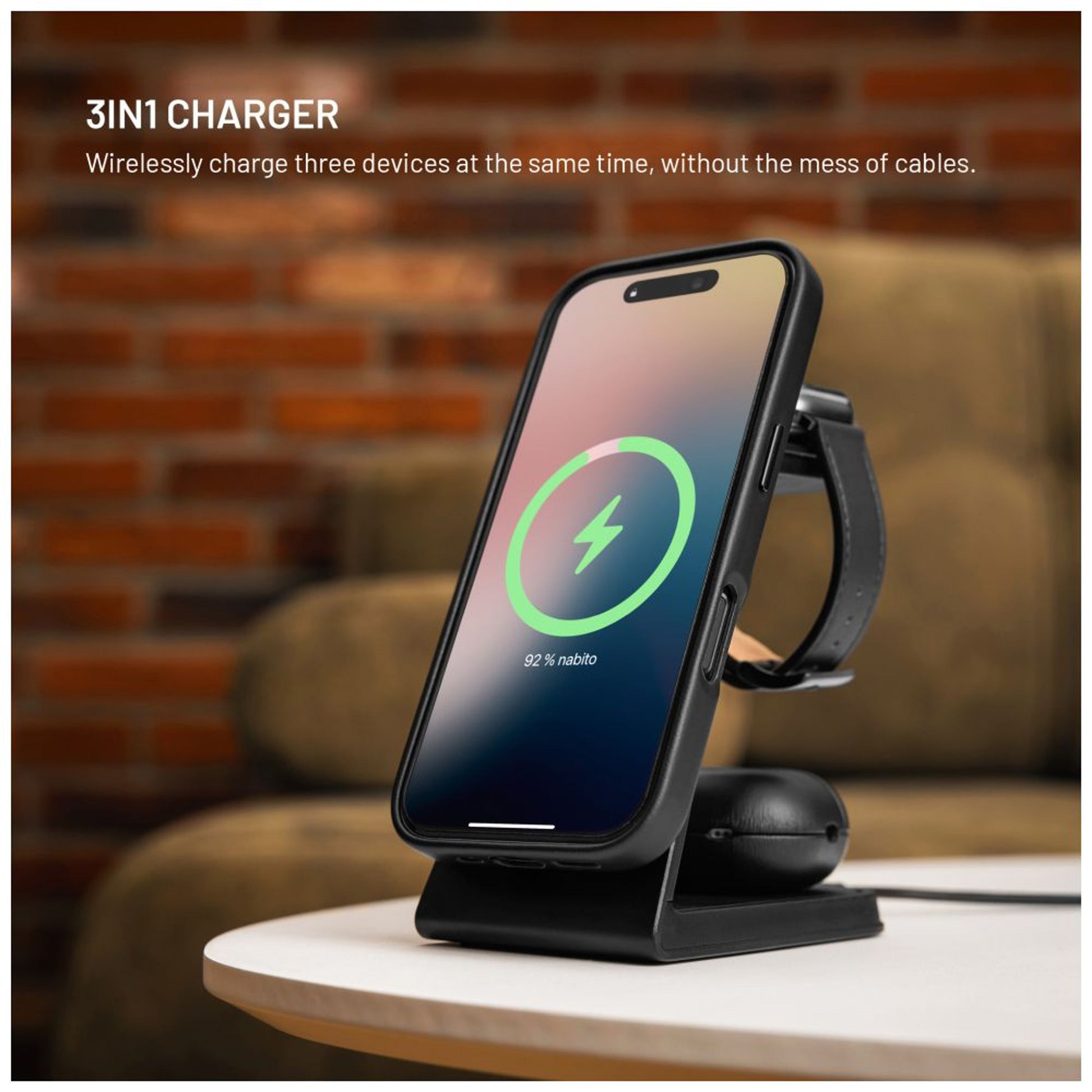 Stojánek s bezdrátovým nabíjením 3v1 FIXED MagPowerstation Alu 2 s podporou MagSafe, 15W+3.5W+2.5W, Qi2, černý - FIXED