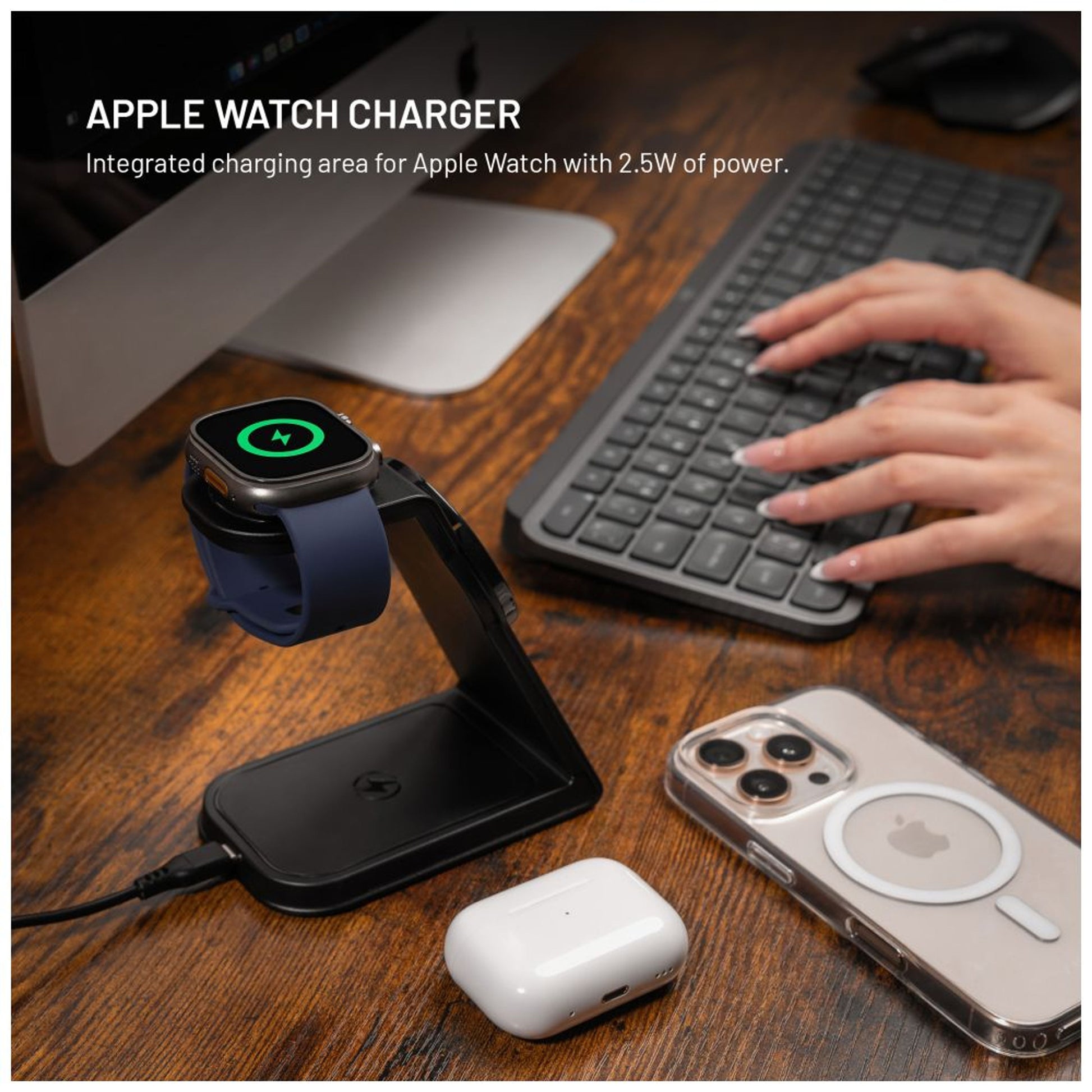 Stojánek s bezdrátovým nabíjením 3v1 FIXED MagPowerstation Alu 2 s podporou MagSafe, 15W+3.5W+2.5W, Qi2, černý - FIXED