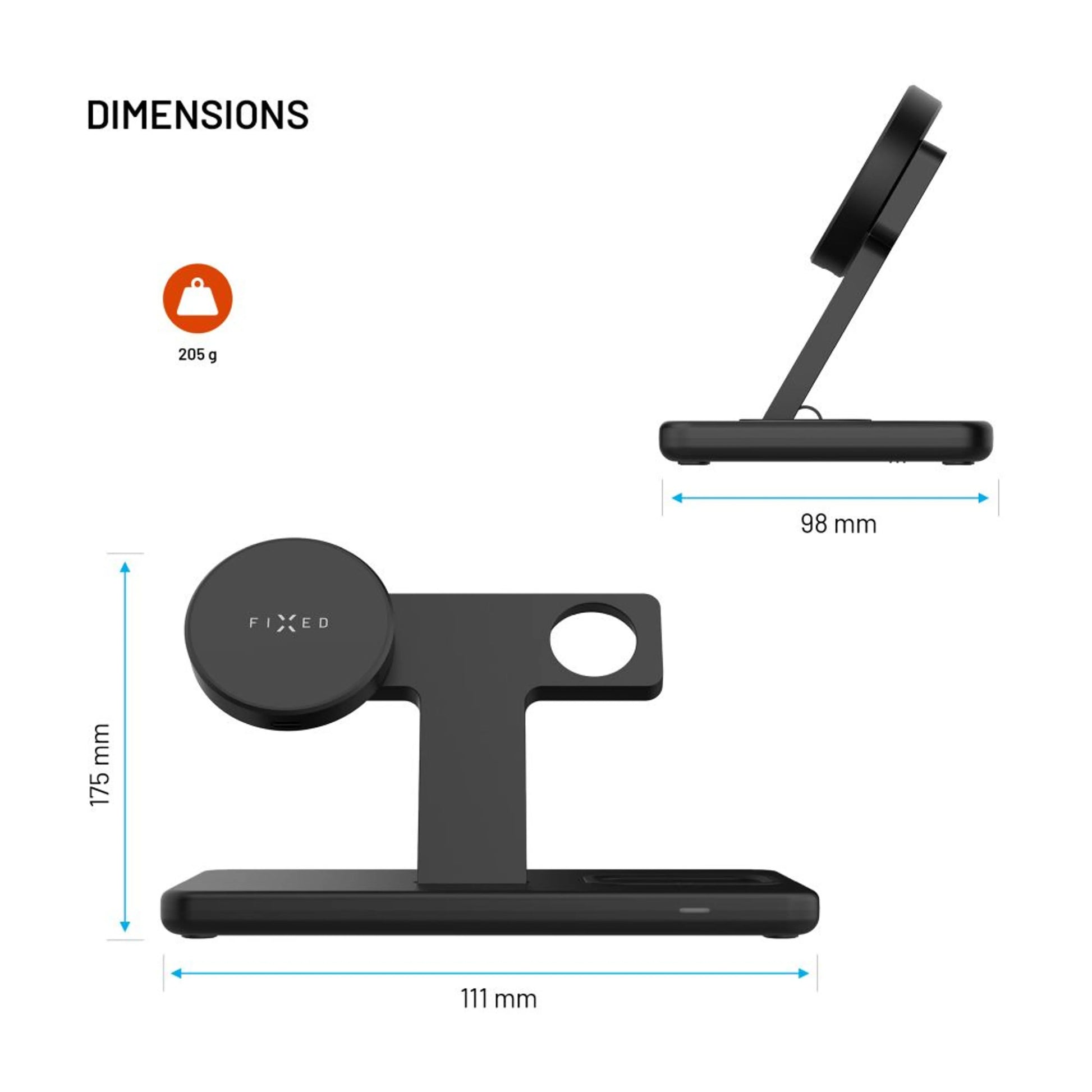 Stojánek s bezdrátovým nabíjením 3v1 FIXED MagPowerstation s podporou MagSafe, 15W+15W+5W, černý - FIXED